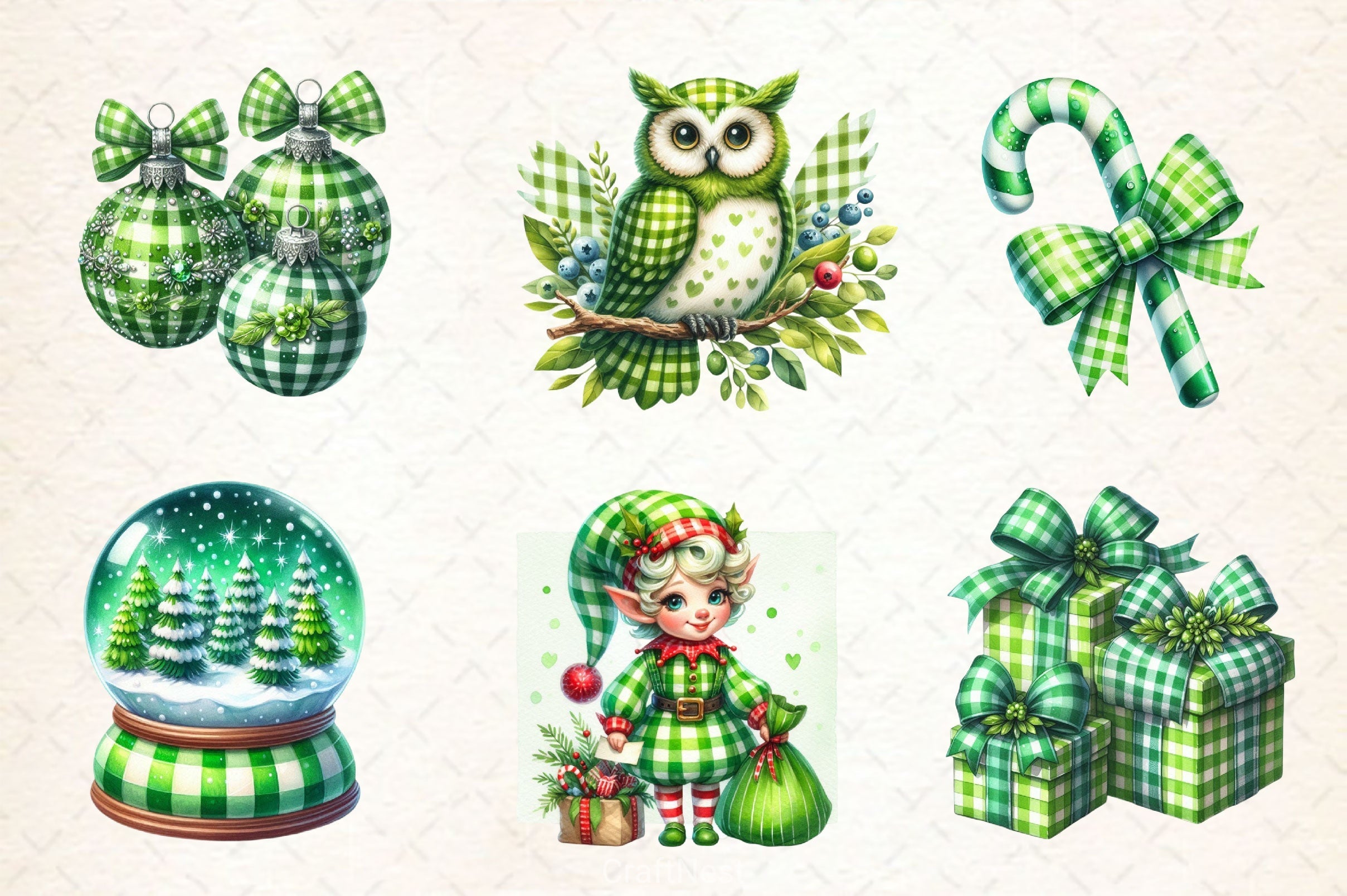 Green Plaid Christmas Clipart Bundle