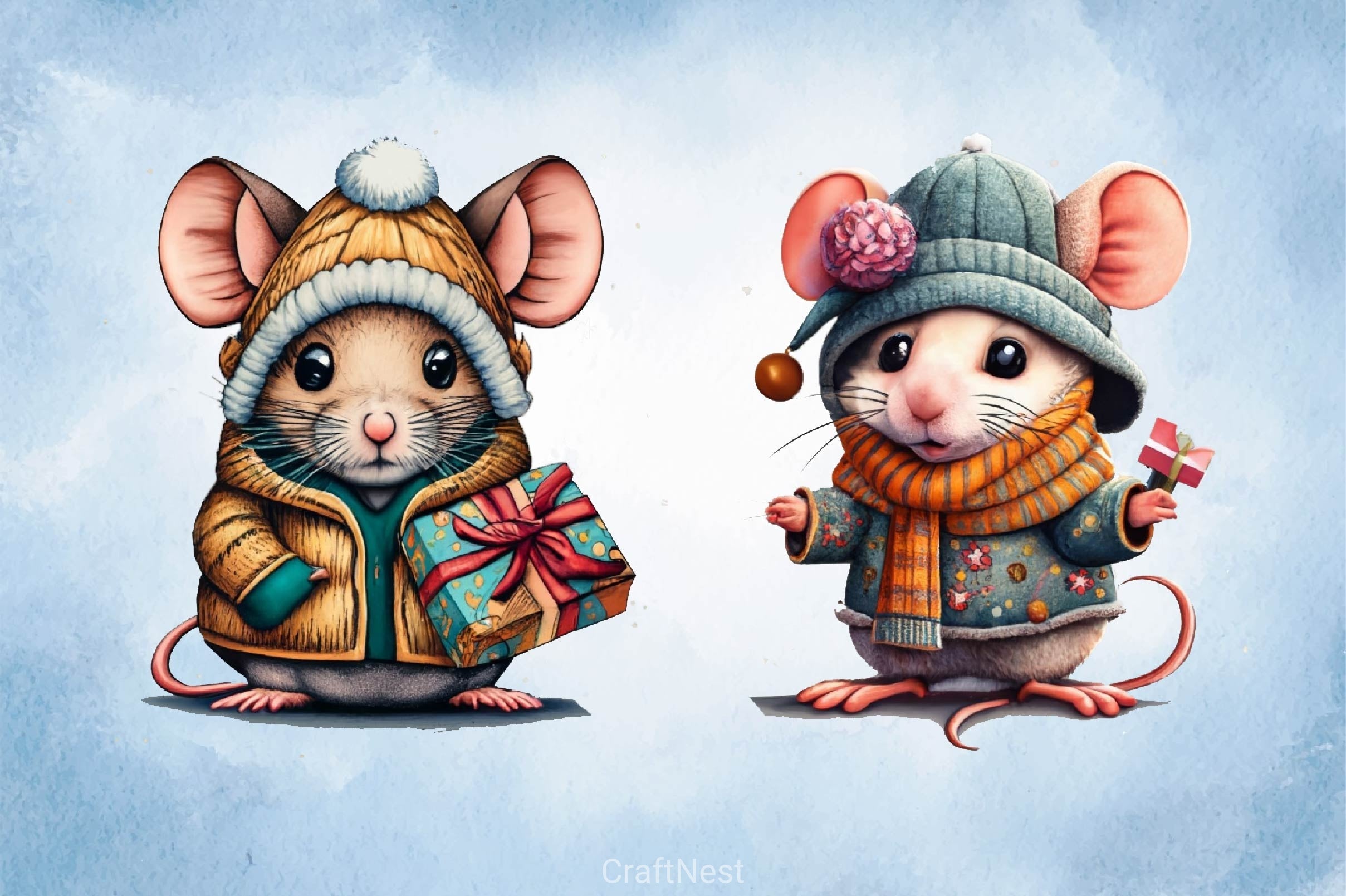 Christmas Mouse Clipart Bundle 2