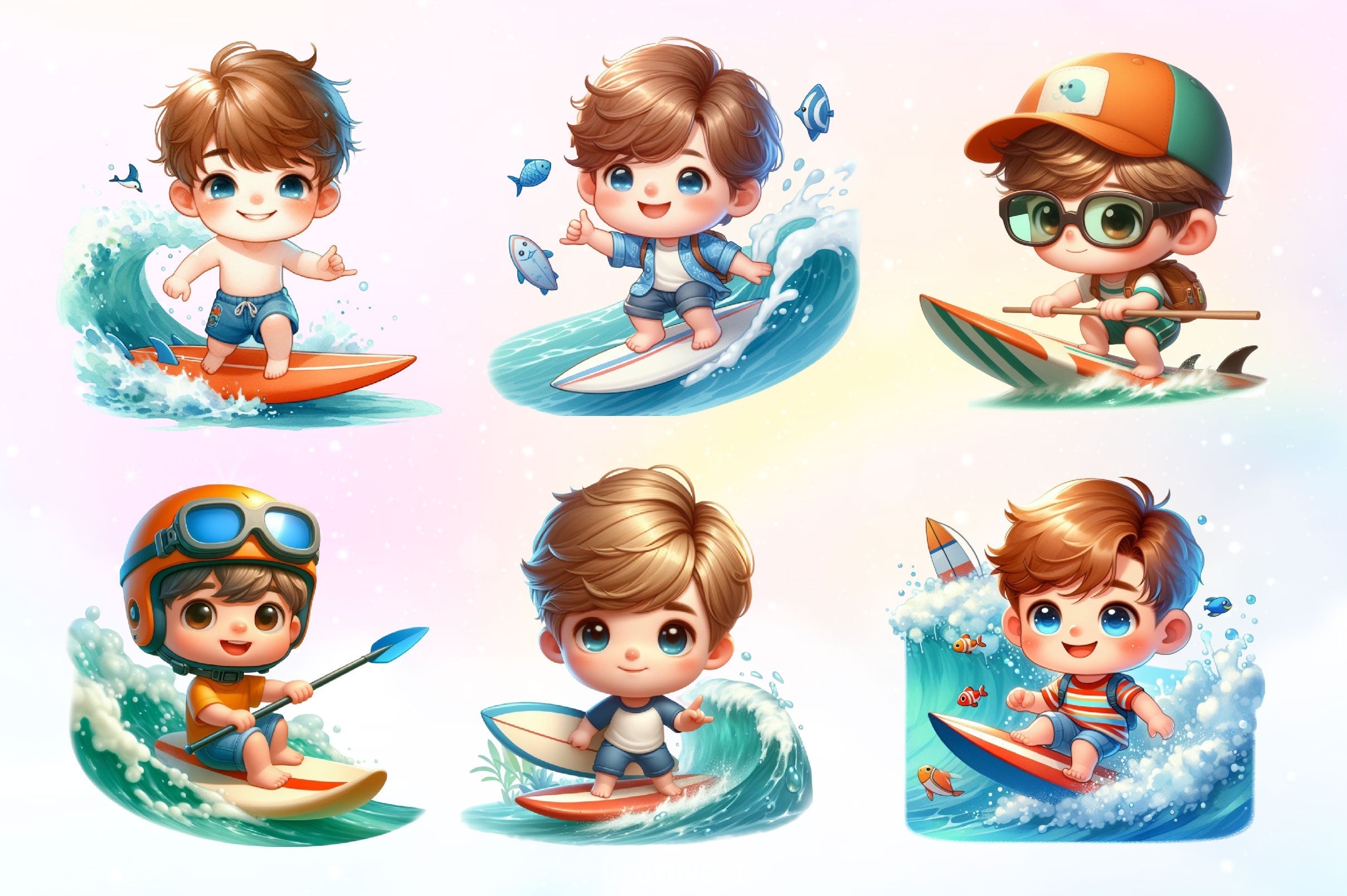 Surfing Boy Clipart Bundle 2