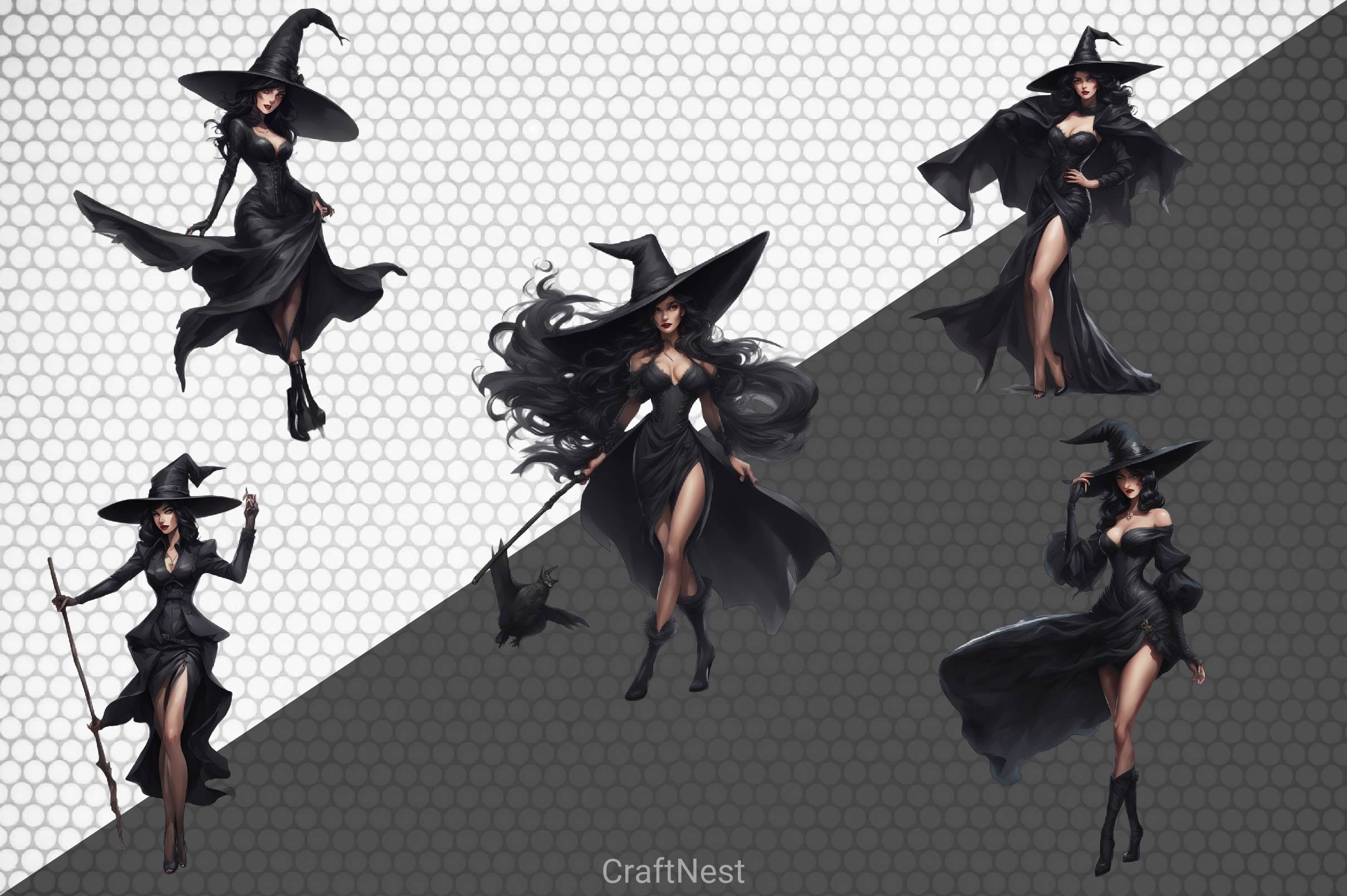 Halloween Black Witch Clipart Bundle