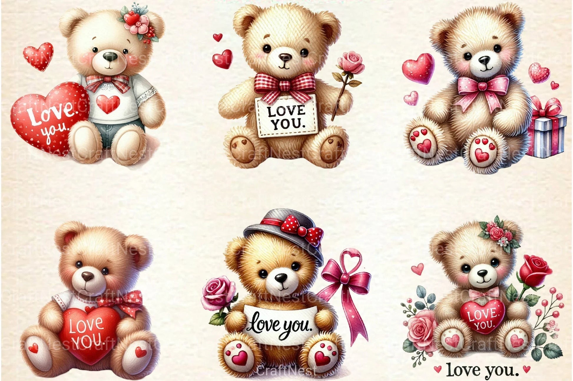 Valentine's Baby Bear Love Clipart Bundle - CraftNest - Digital Crafting and Art