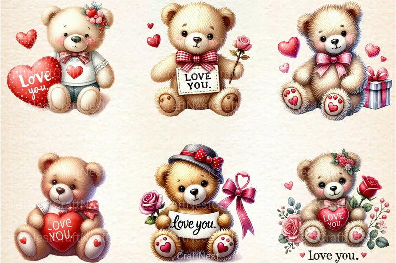 Valentine's Baby Bear Love Clipart Bundle - CraftNest - Digital Crafting and Art