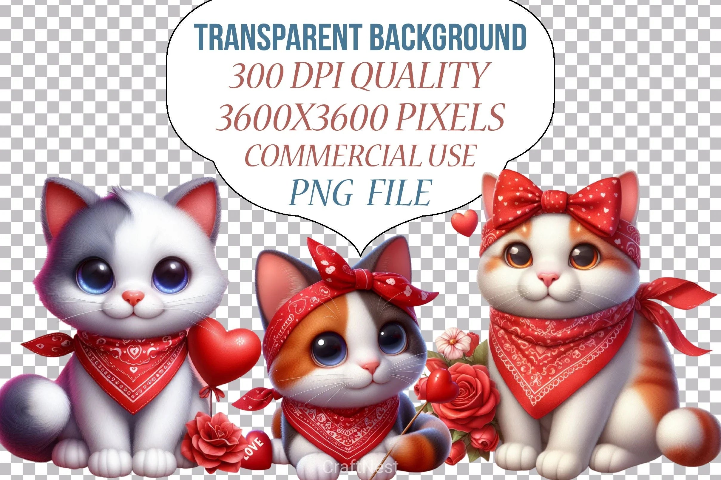 Valentine's Cat Bandana Clipart Bundle - CraftNest - Digital Crafting and Art