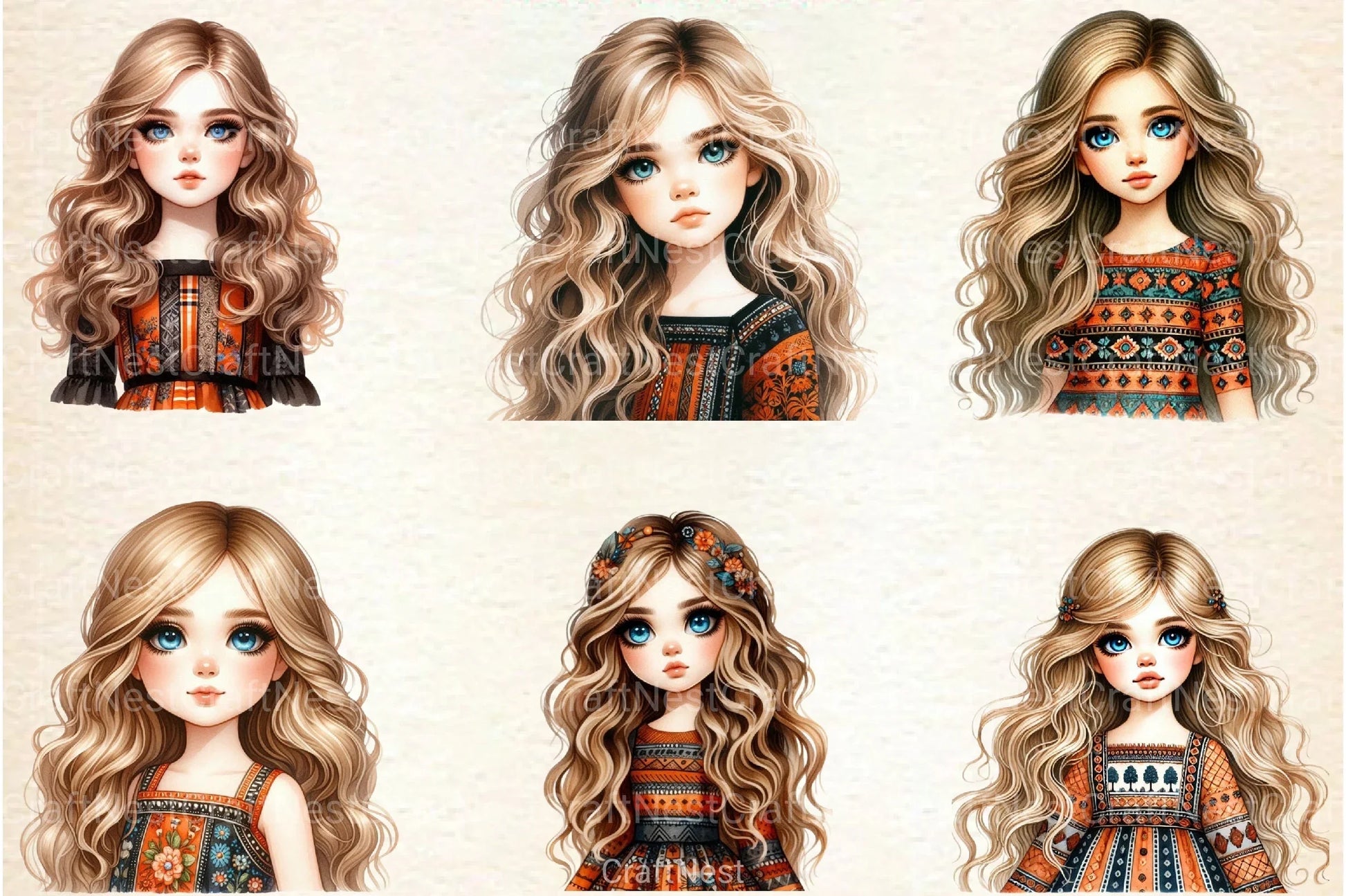 Caucasian Girl Clipart Bundle - CraftNest - Digital Crafting and Art