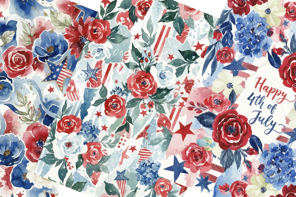 4th of July Florals Junk Journal Papers - CraftNest - Digital Crafting and Art