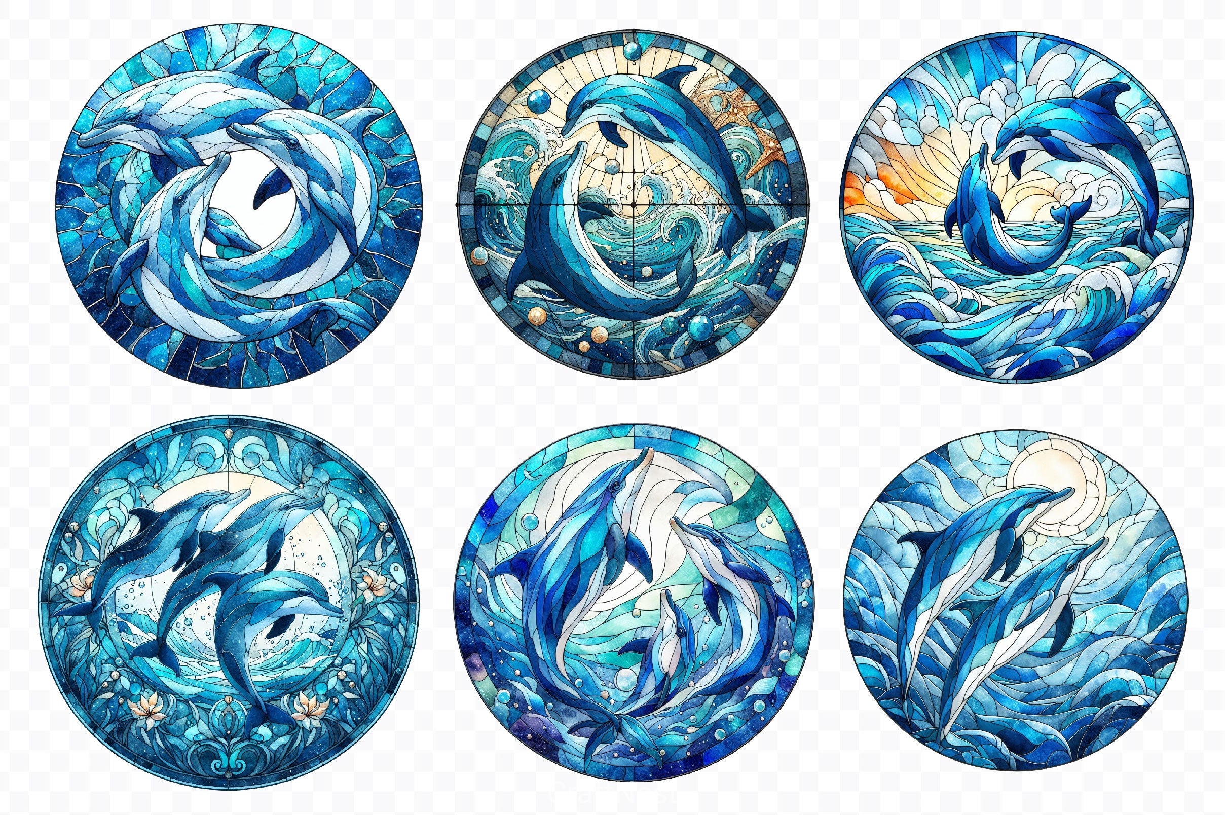 Stained Glass Dolphin Clipart Bundle