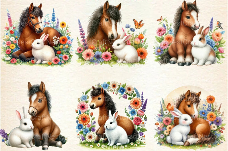 Floral Horse Clipart Bundle - CraftNest - Digital Crafting and Art