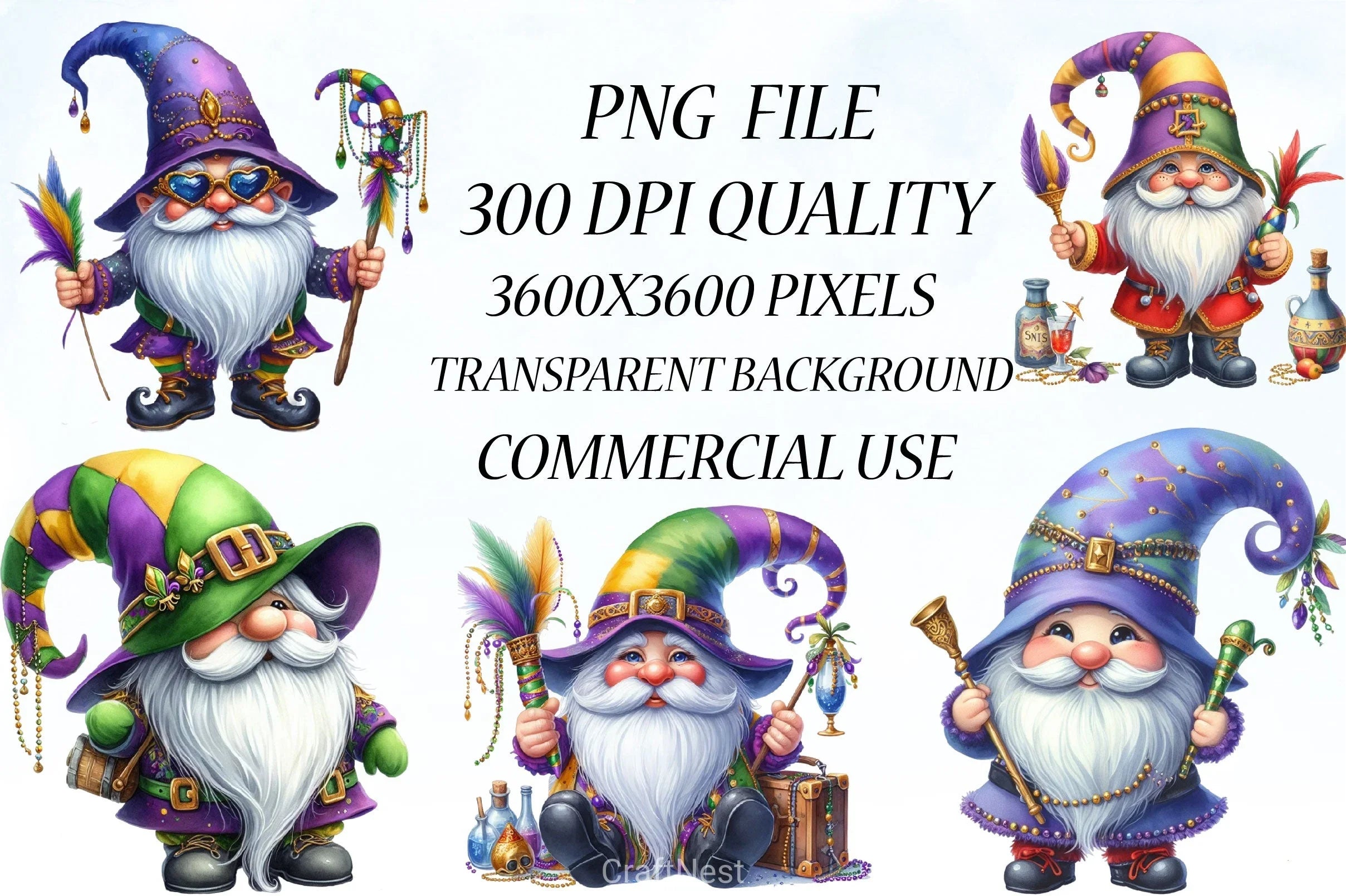 Mardi Gras Gnome Clipart Bundle 1 - CraftNest - Digital Crafting and Art