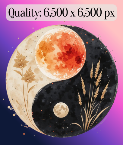 Japandi Yin Yang Blood Moon Clipart Bundle