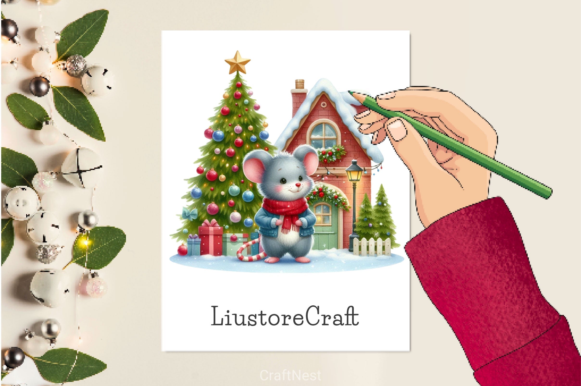 Funny Christmas Mouse Clipart Bundle 2