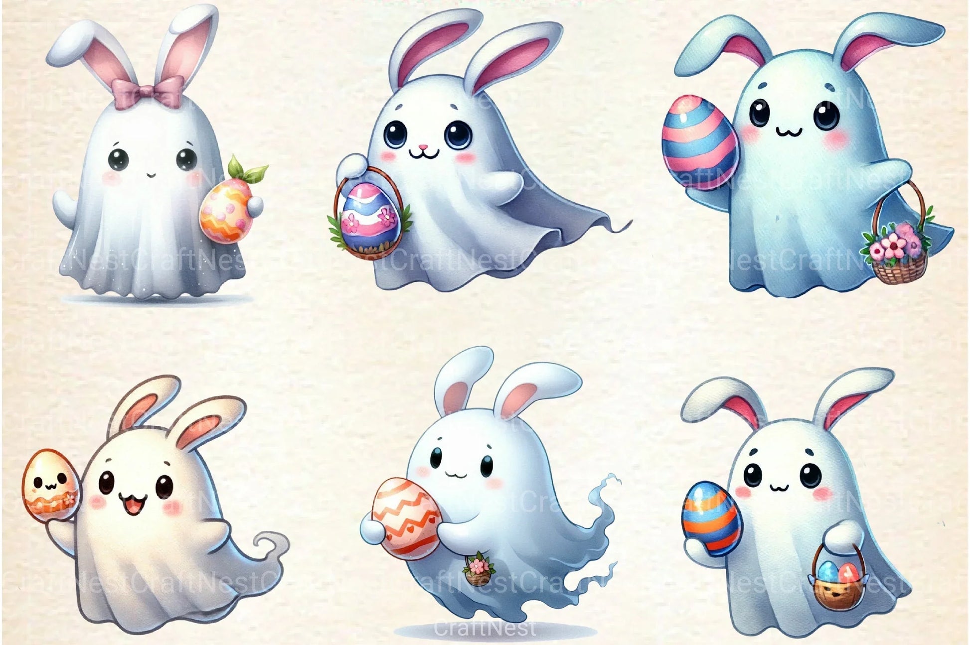Ghost Bunny Eggs Clipart Bundle - CraftNest - Digital Crafting and Art