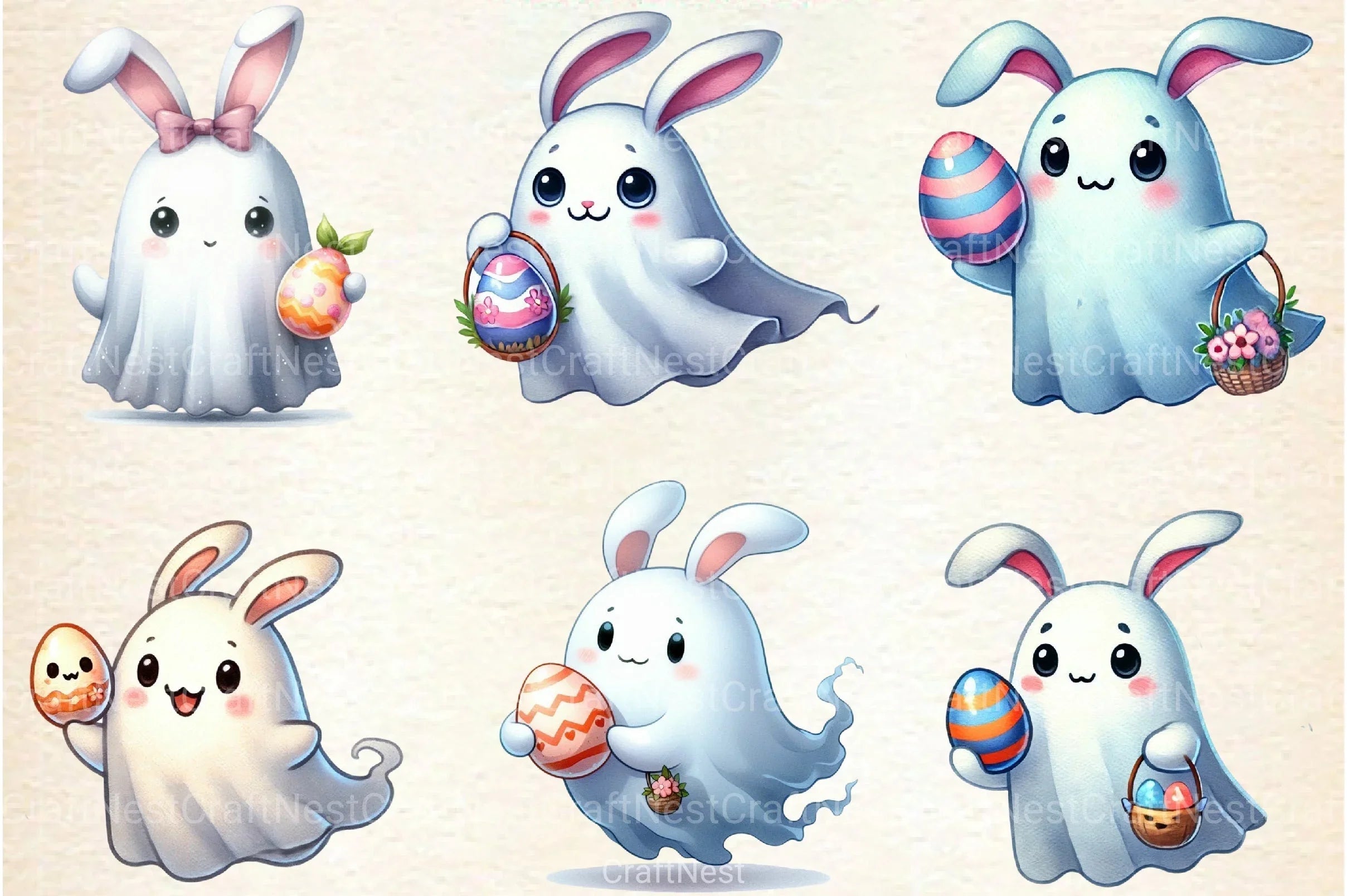 Ghost Bunny Eggs Clipart Bundle - CraftNest - Digital Crafting and Art