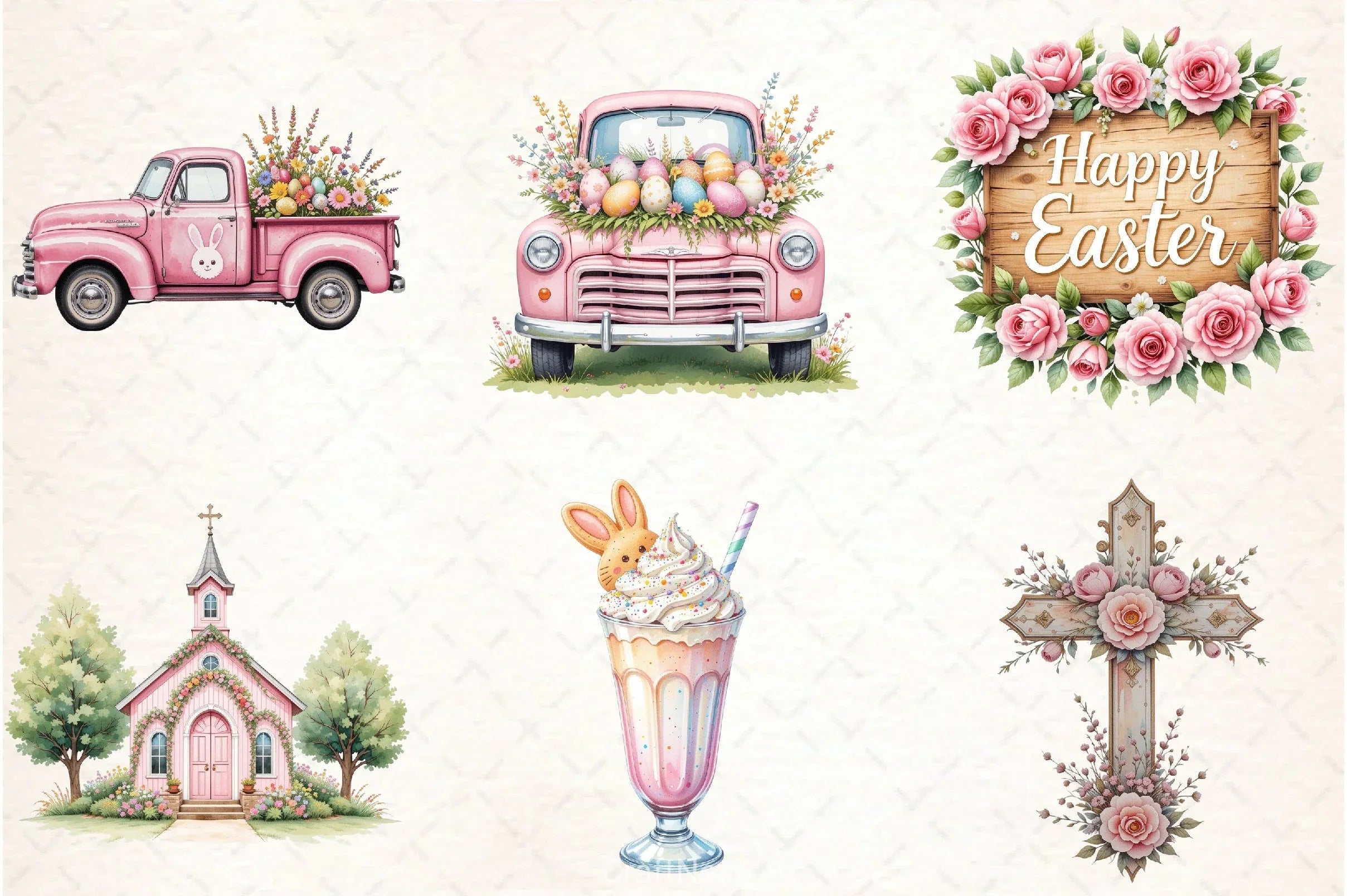 Pink & White Easter Clipart Bundle - CraftNest - Digital Crafting and Art