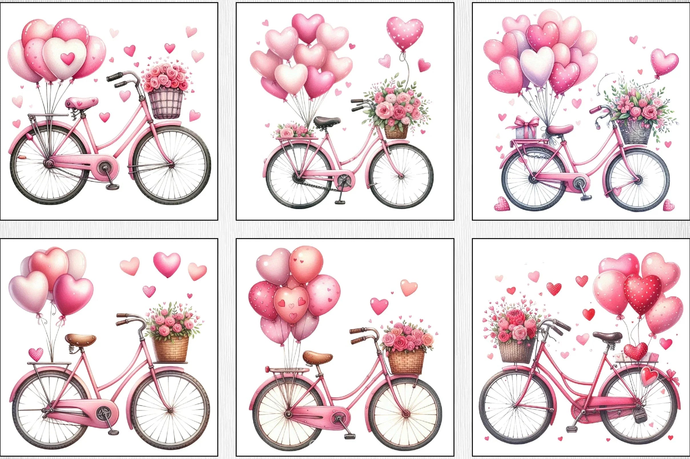 Valentine Bicycle Pink Balloons Clipart Bundle - CraftNest - Digital Crafting and Art