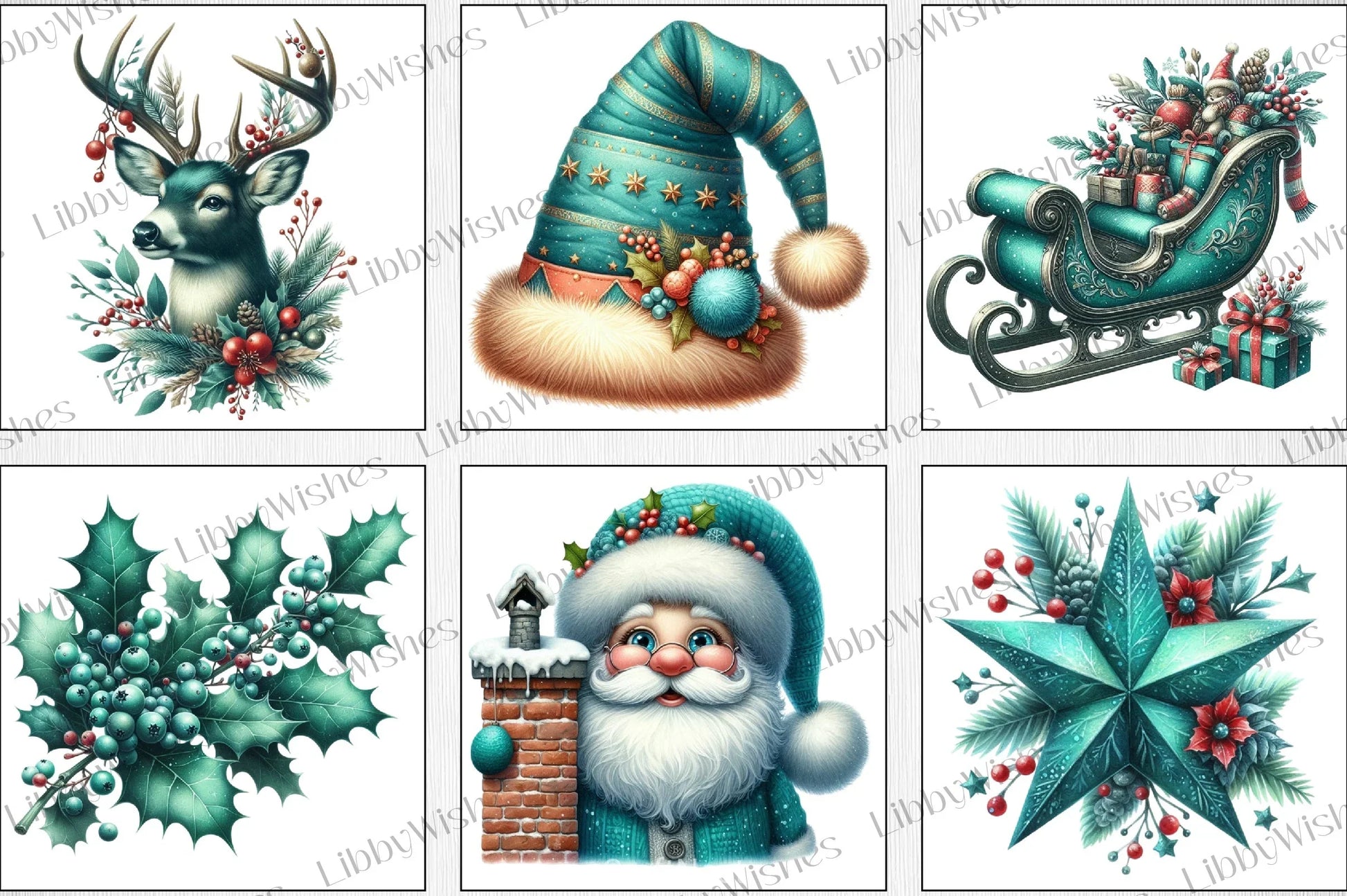 Teal Christmas Clipart Bundle - CraftNest - Digital Crafting and Art