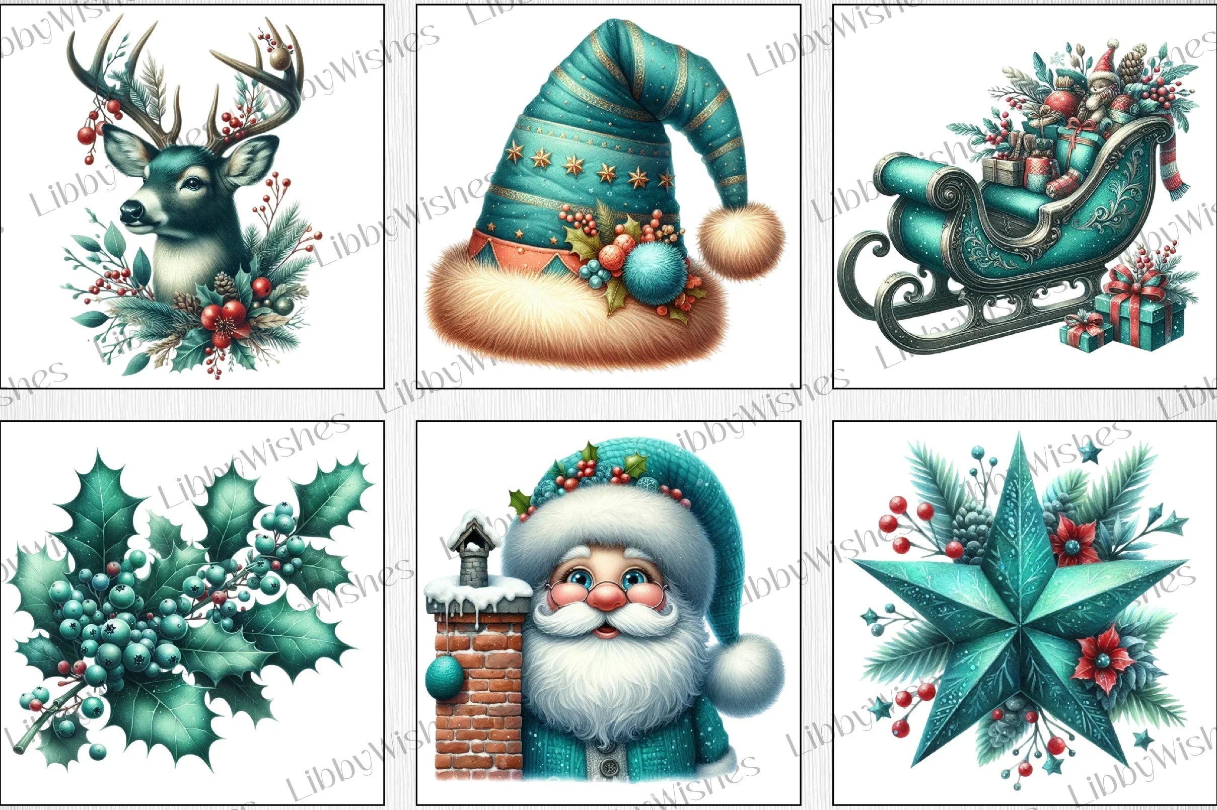 Teal Christmas Clipart Bundle - CraftNest - Digital Crafting and Art
