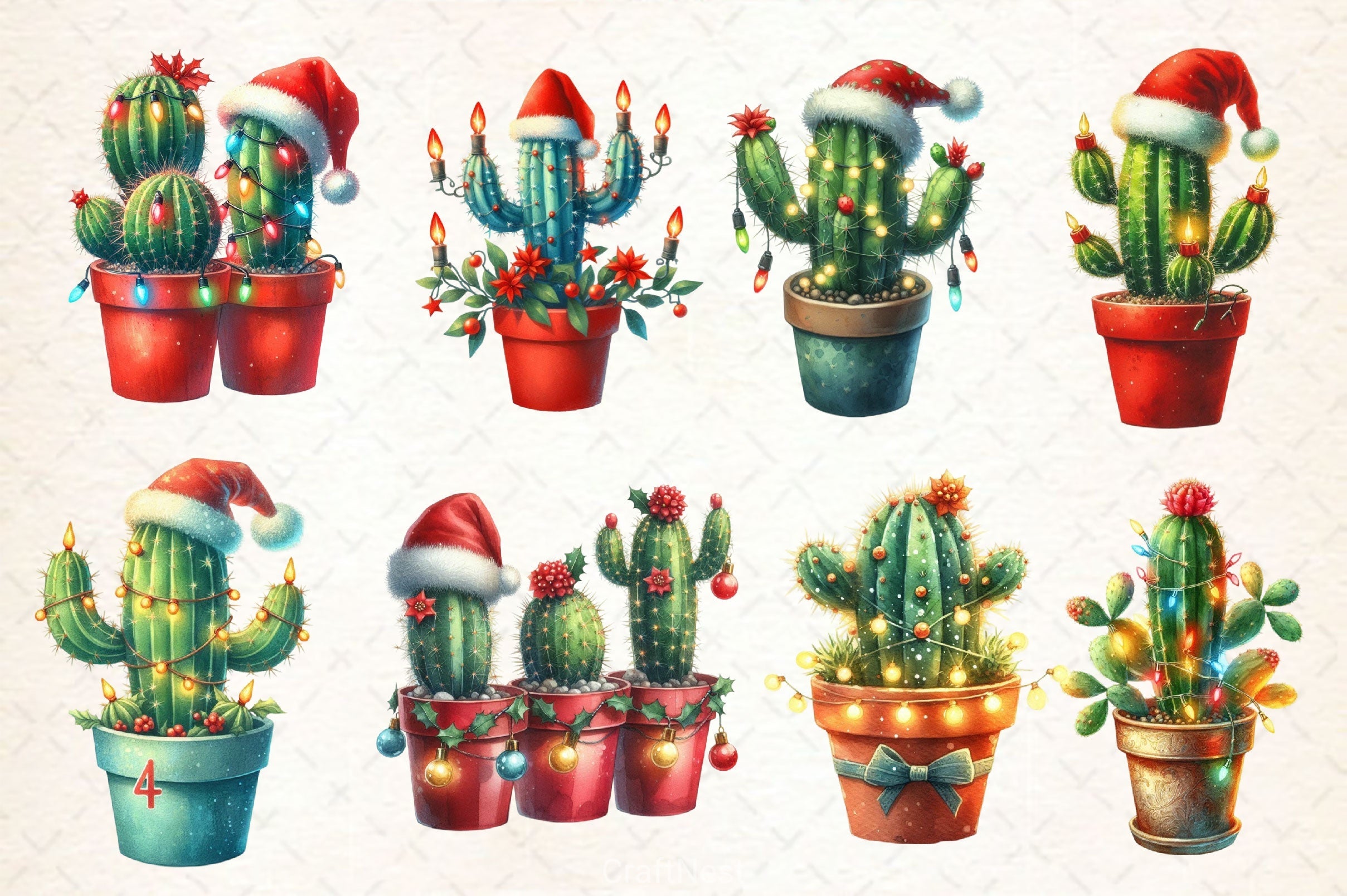 Christmas Cactus Clipart Bundle