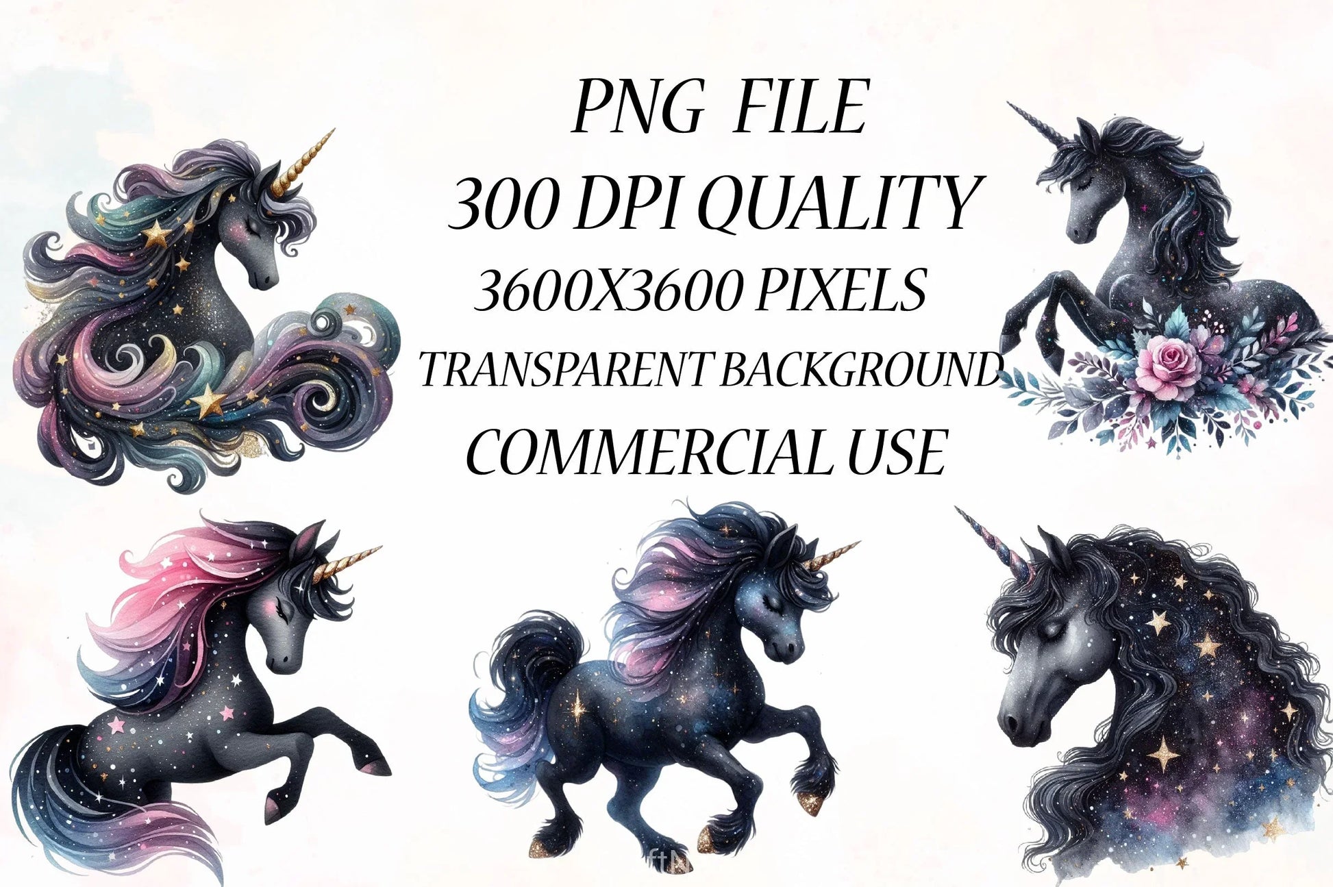 Black Unicorn Clipart Bundle - CraftNest - Digital Crafting and Art