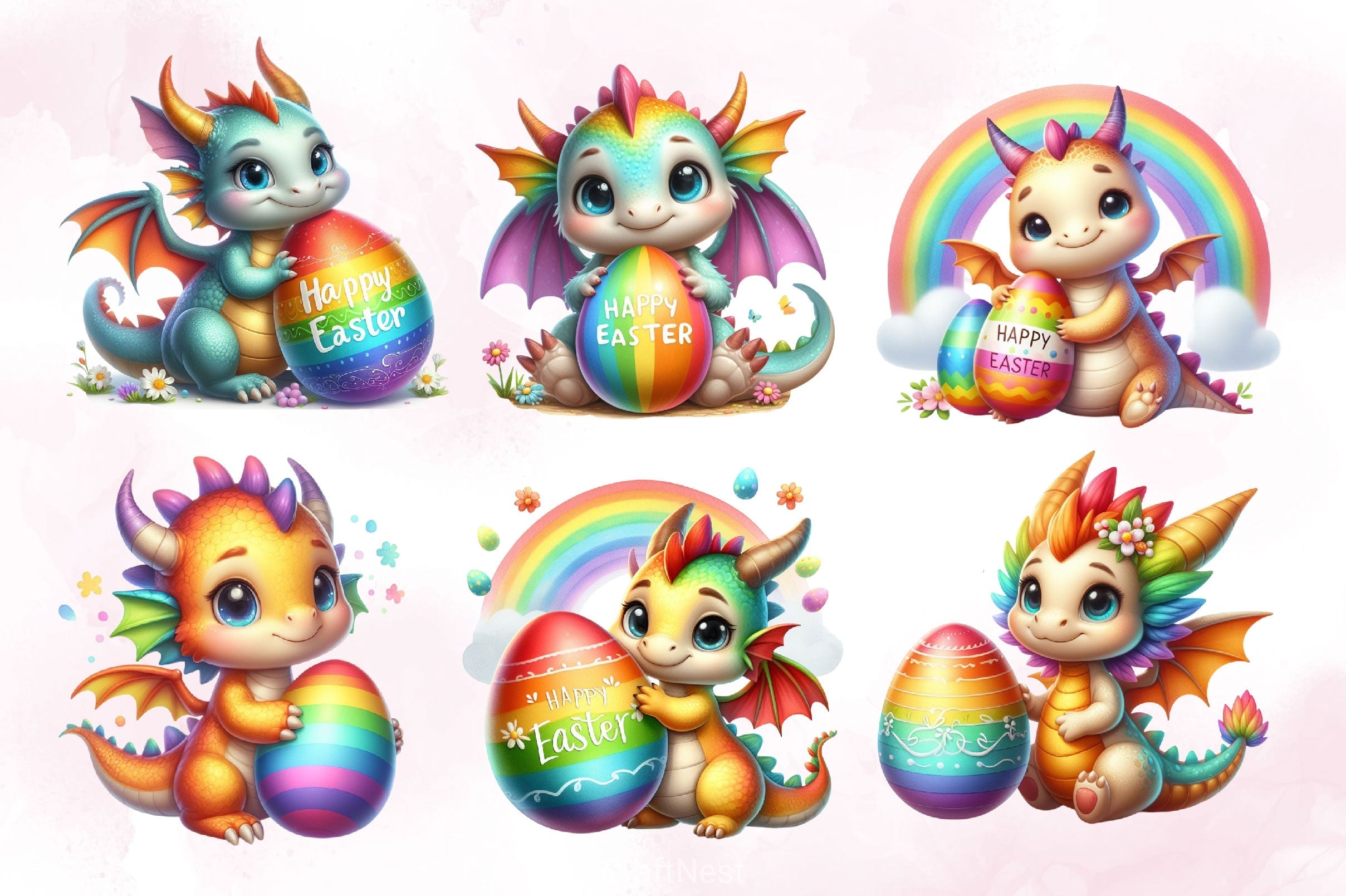 Easter Baby Dragon Clipart Bundle