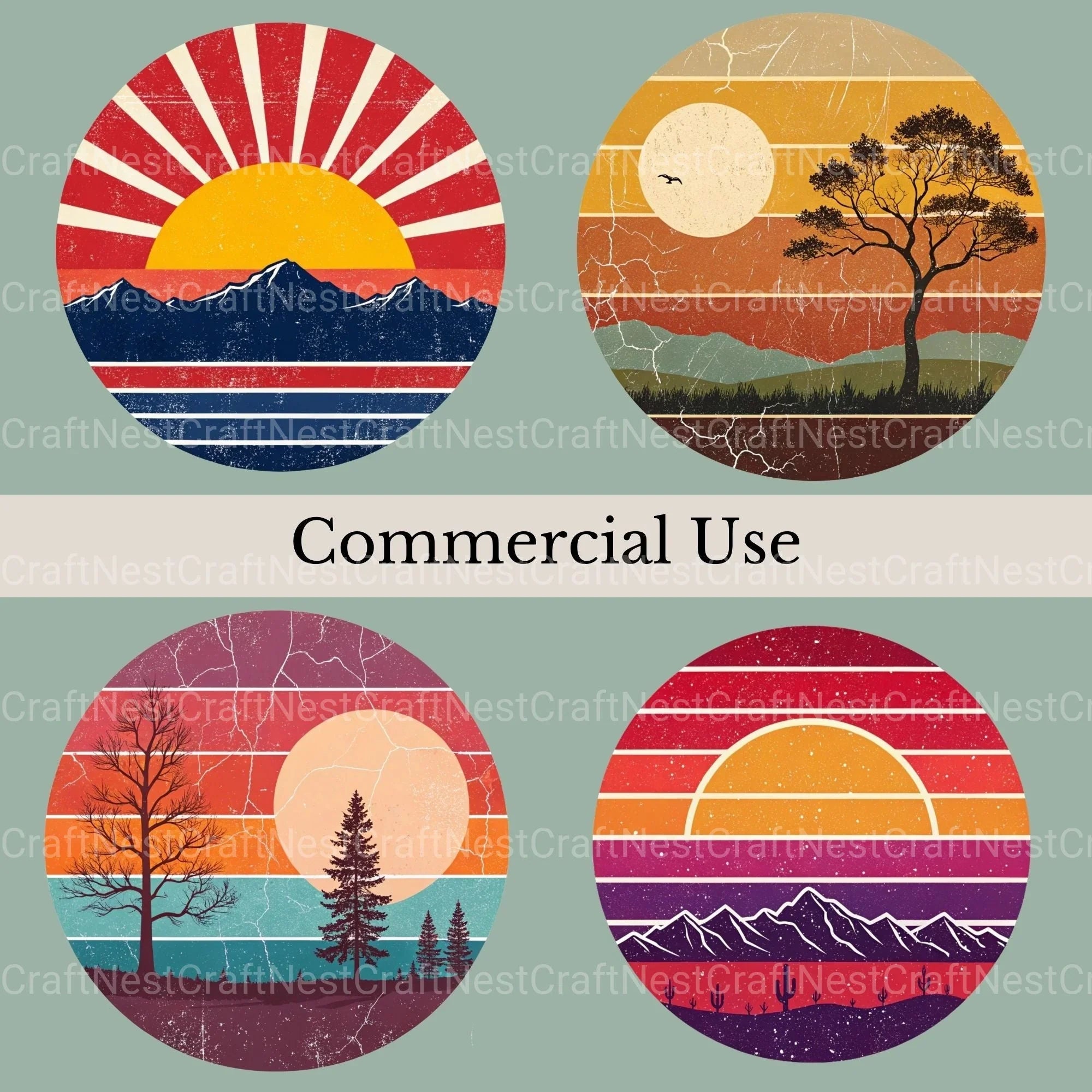 Retro Sunsets 2 Clipart Bundle - CraftNest - Digital Crafting and Art