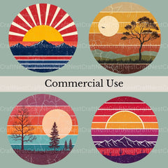 Retro Sunsets 2 Clipart Bundle - CraftNest - Digital Crafting and Art
