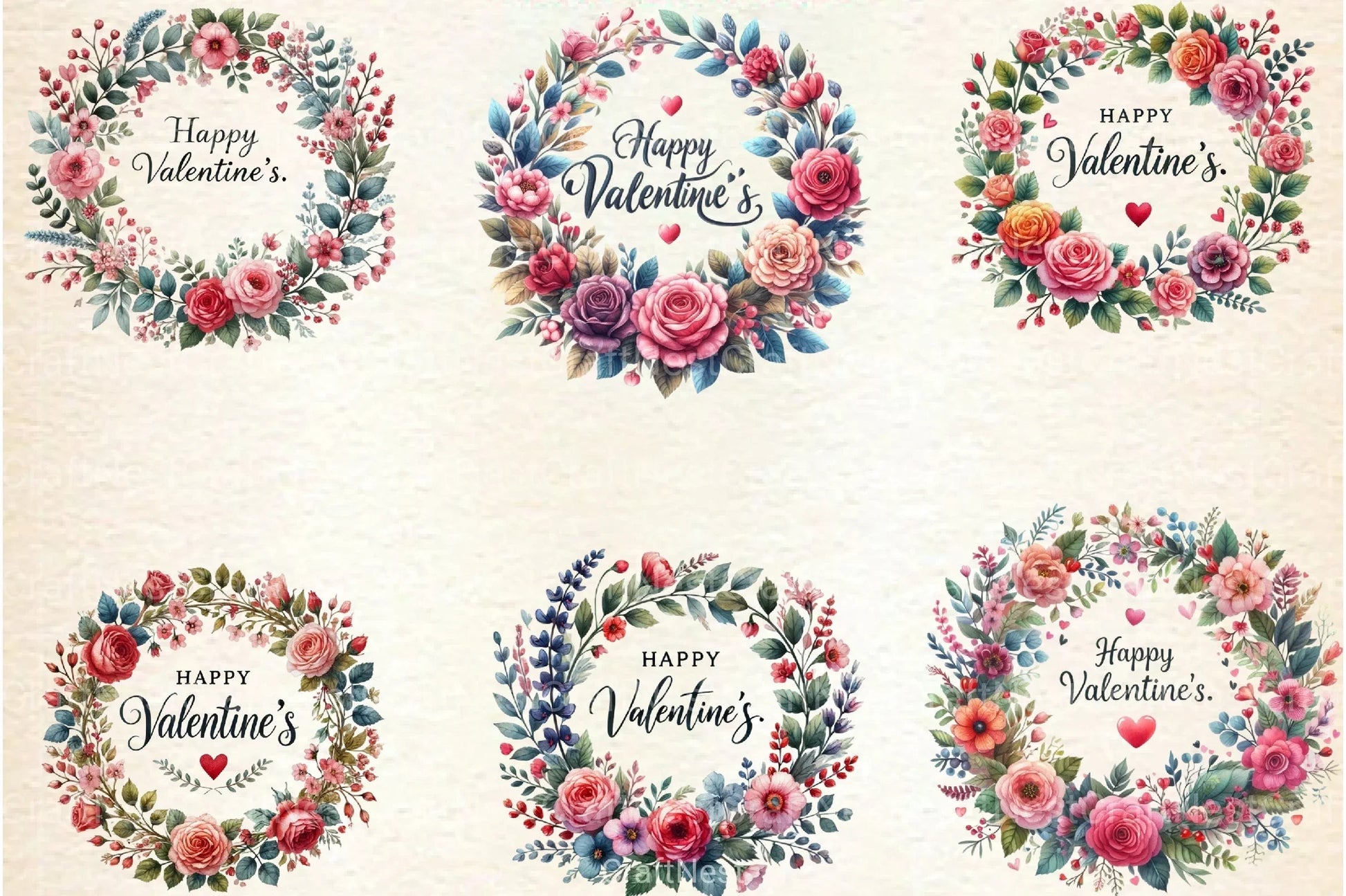 Valentine's Floral Wreath Clipart Bundle - CraftNest - Digital Crafting and Art