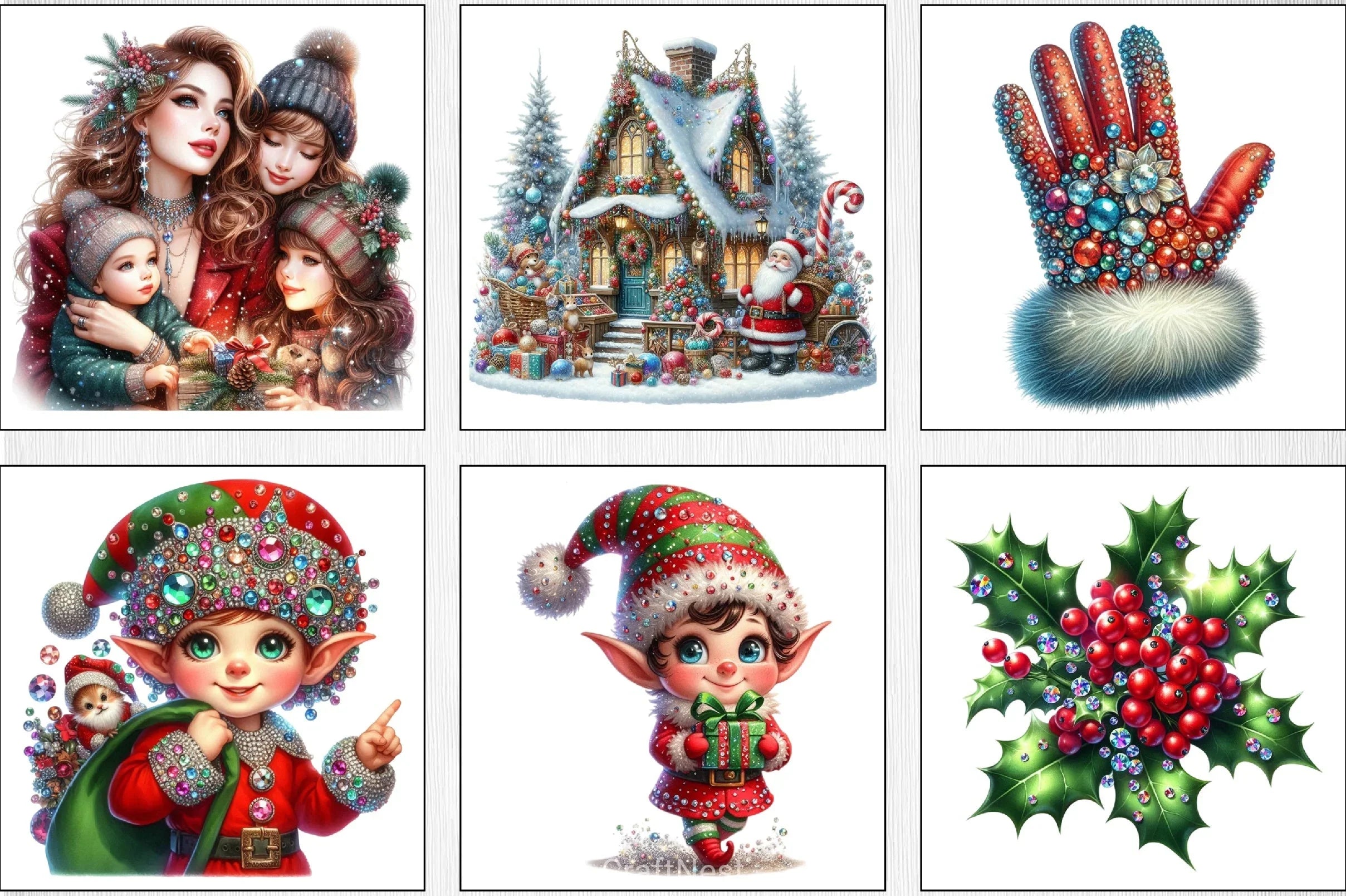 Faux Rhinestones Christmas Clipart Bundle - CraftNest - Digital Crafting and Art