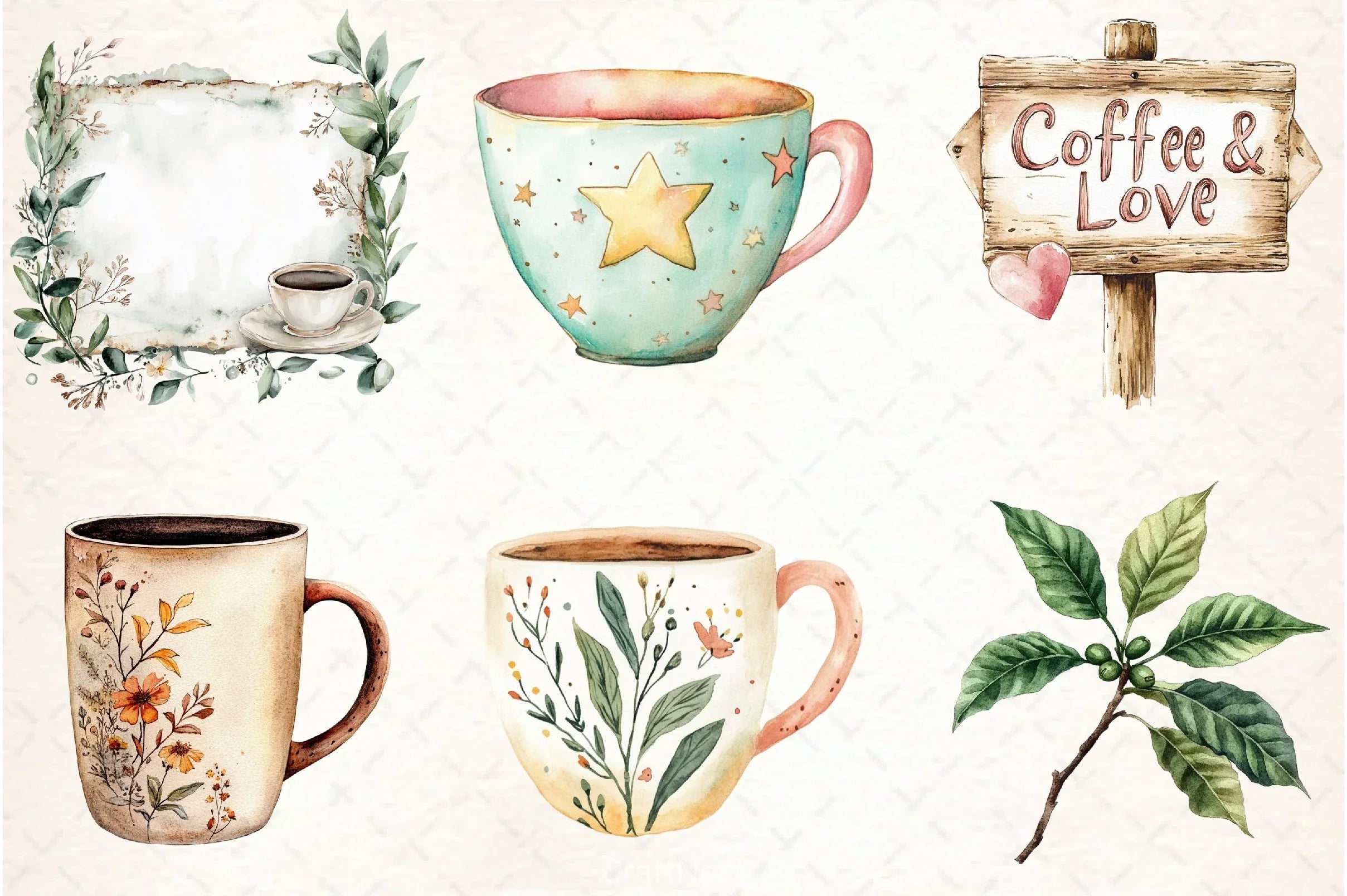 Boho Cafe Core Coffee Clipart Bundle - CraftNest - Digital Crafting and Art