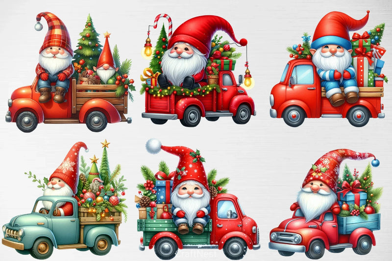 Christmas Gnome Truck Clipart Bundle - CraftNest - Digital Crafting and Art