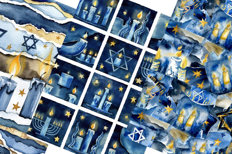 Watercolor Hanukkah Junk Journal Papers - CraftNest - Digital Crafting and Art
