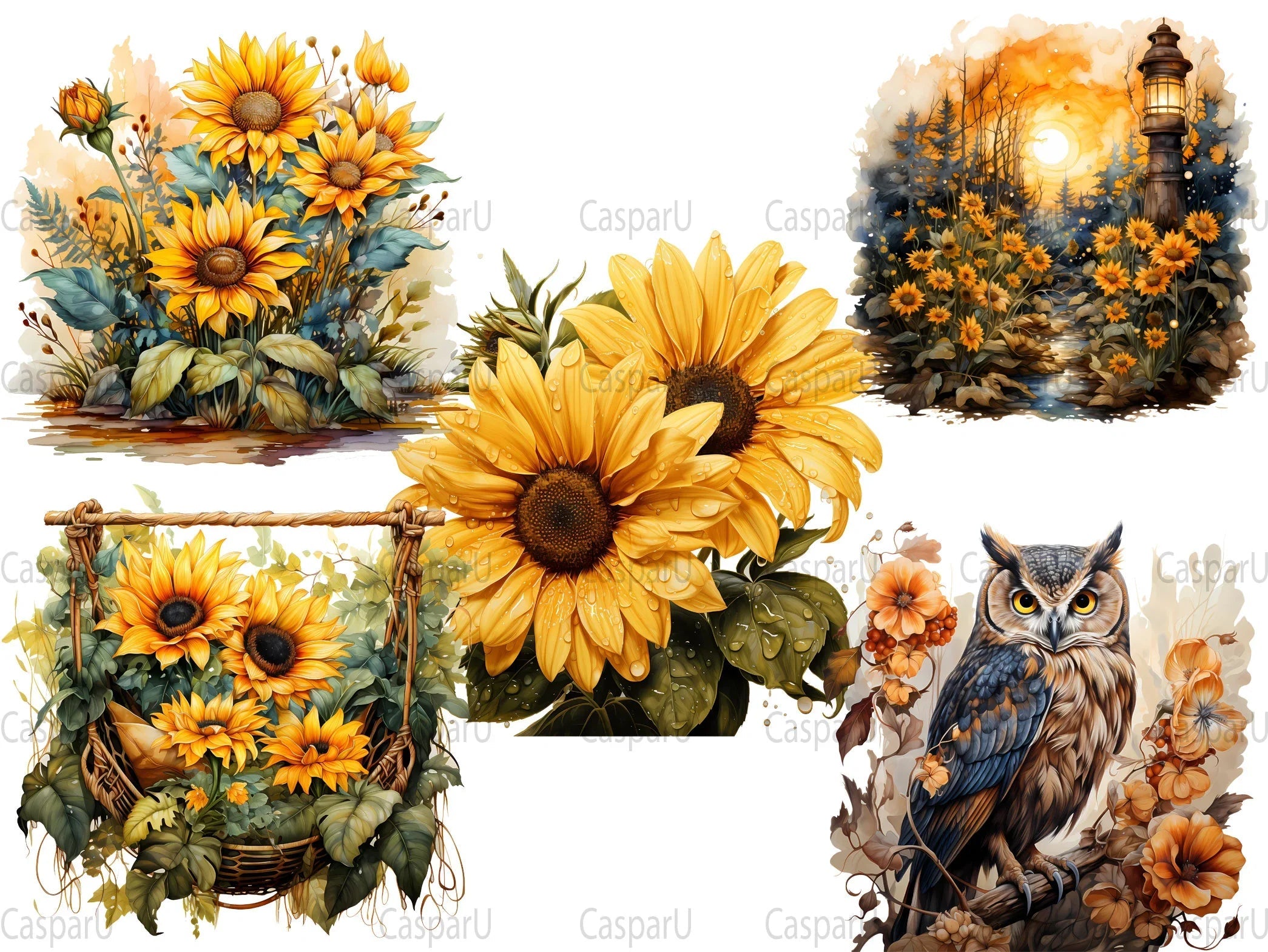 Sunflowers At Dusk Clipart - CraftNest
