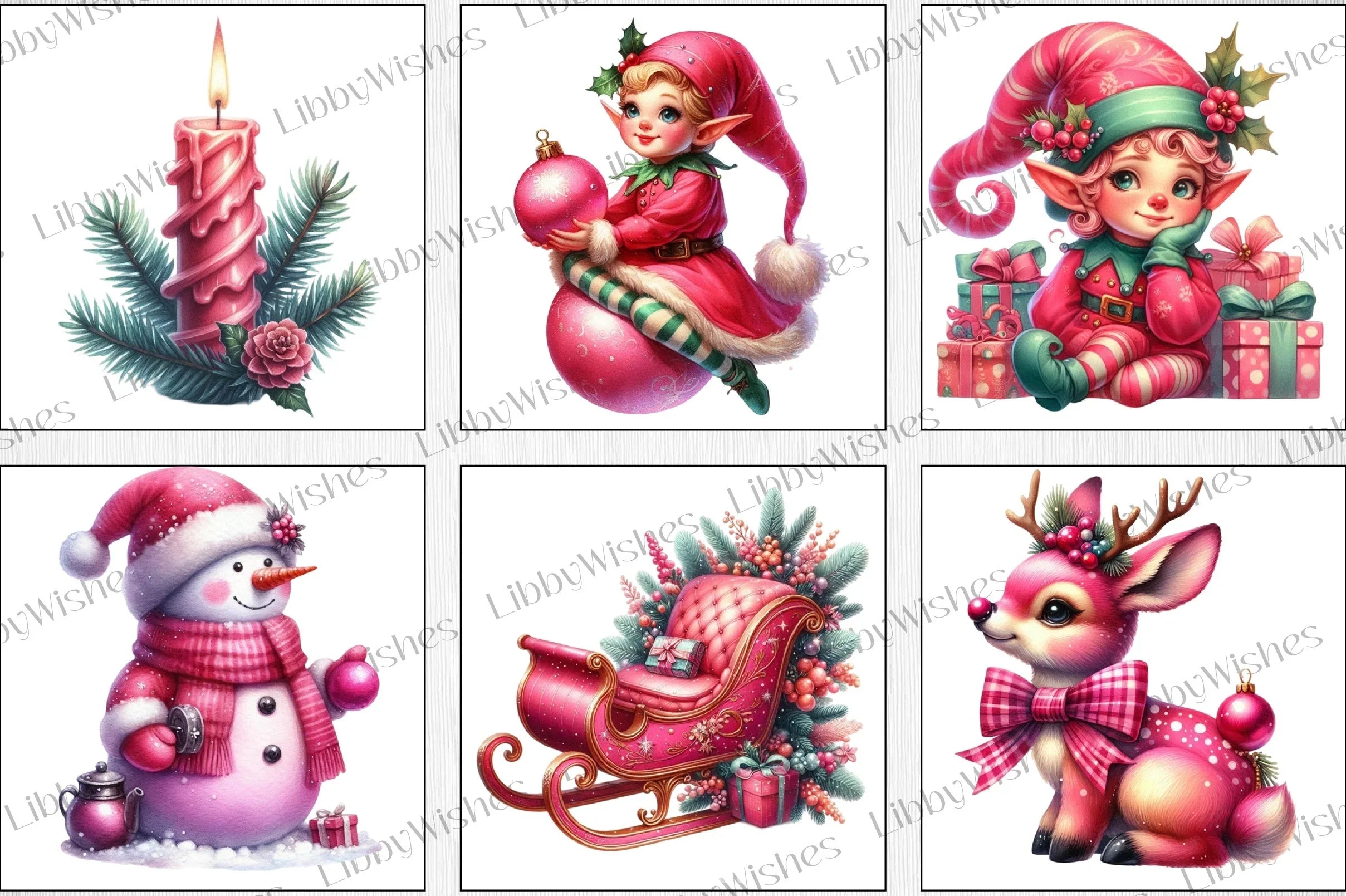 Retro Pink Christmas Clipart Bundle 12 - CraftNest - Digital Crafting and Art