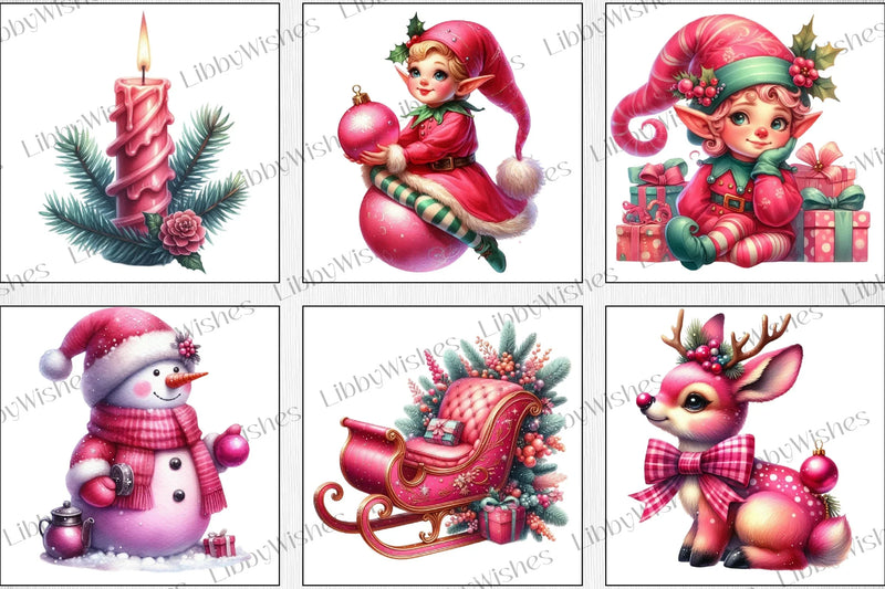 Retro Pink Christmas Clipart Bundle 12 - CraftNest - Digital Crafting and Art