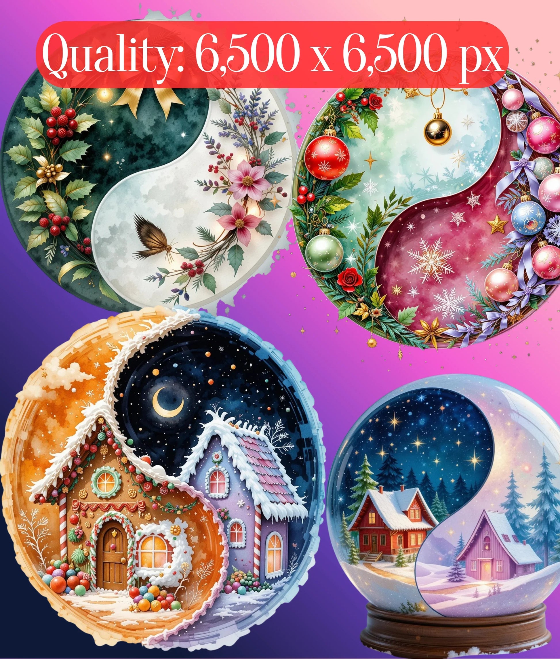 Yin Yang Christmas Clipart Bundle - CraftNest - Digital Crafting and Art