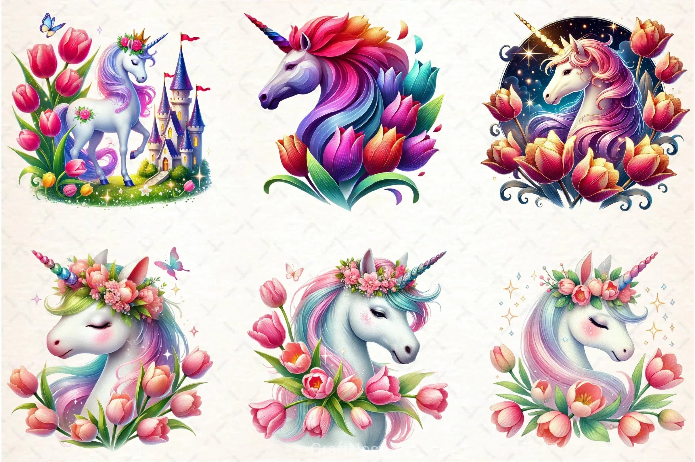 Unicorn Tulip Clipart Bundle - CraftNest - Digital Crafting and Art