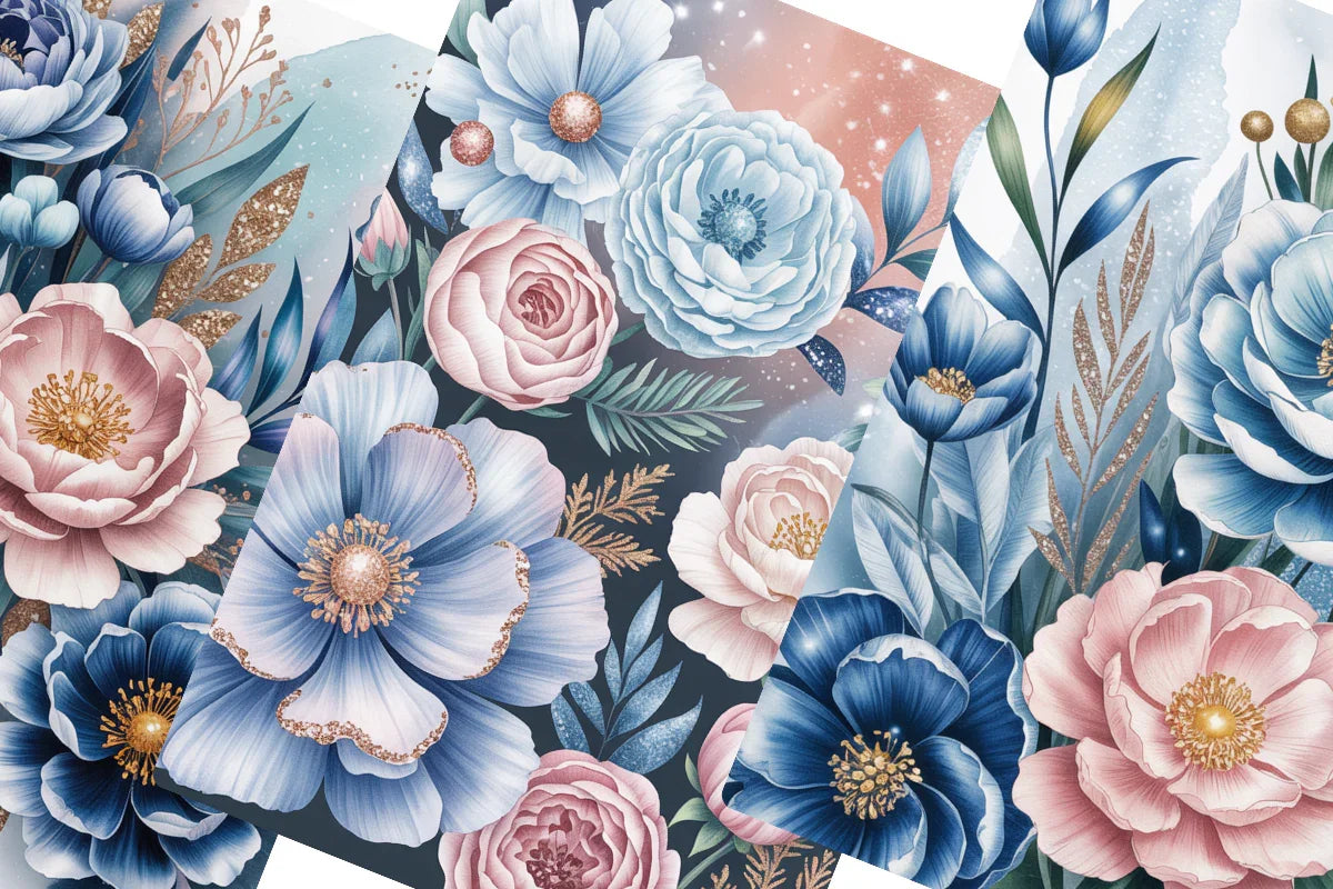Frosted Florals Junk Journal Papers - CraftNest - Digital Crafting and Art