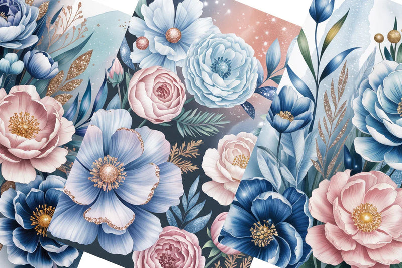 Frosted Florals Junk Journal Papers - CraftNest - Digital Crafting and Art