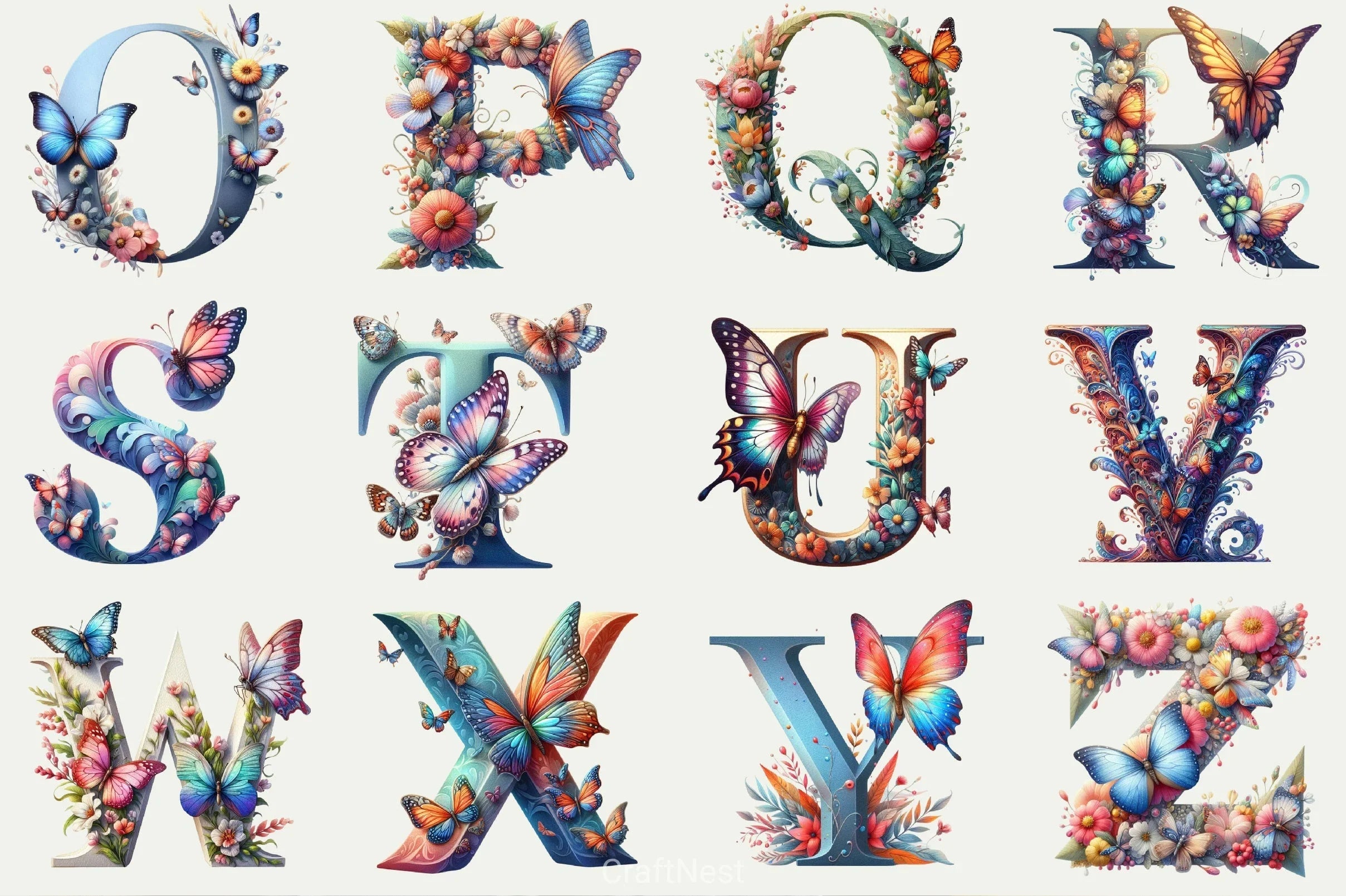 Butterfly Alphabet Clipart Bundle - CraftNest - Digital Crafting and Art