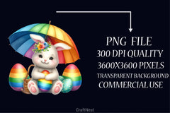 Easter Bunny Rainbow Umbrella Clipart Bundle - CraftNest - Digital Crafting and Art