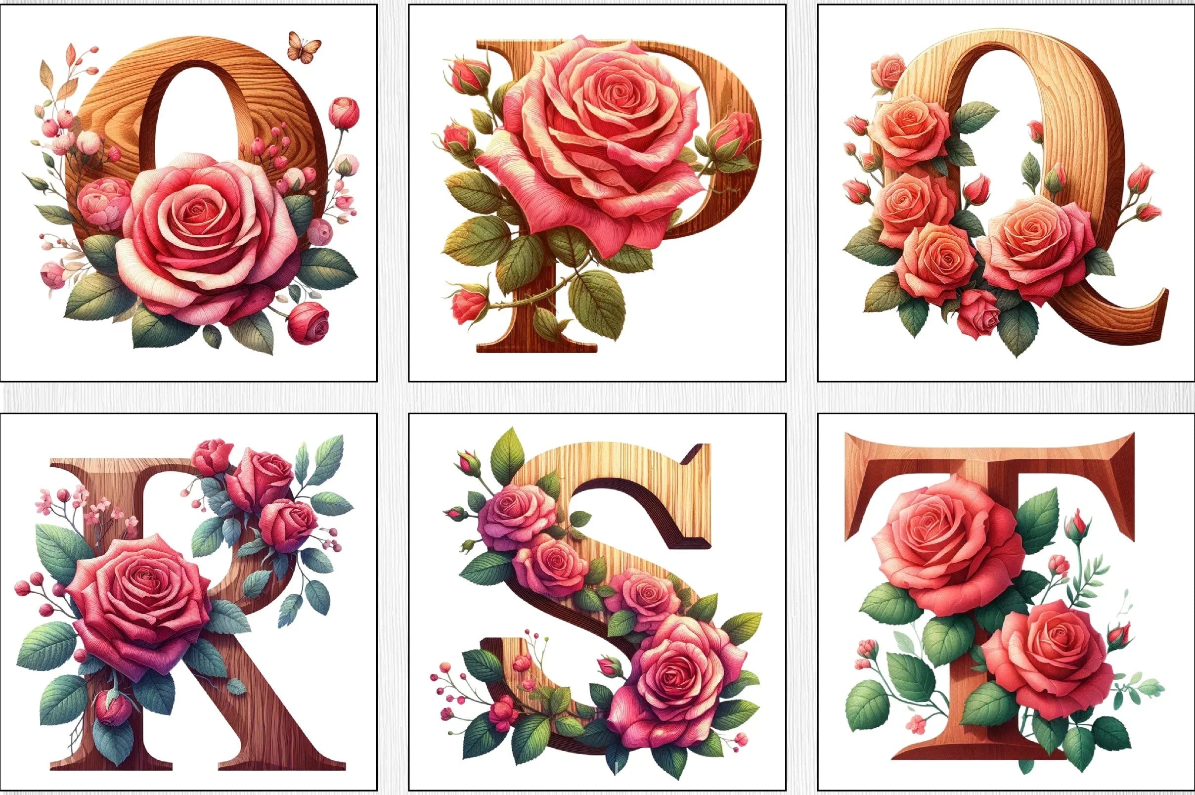 Wood Alphabet Rose Clipart Bundle 1 - CraftNest - Digital Crafting and Art