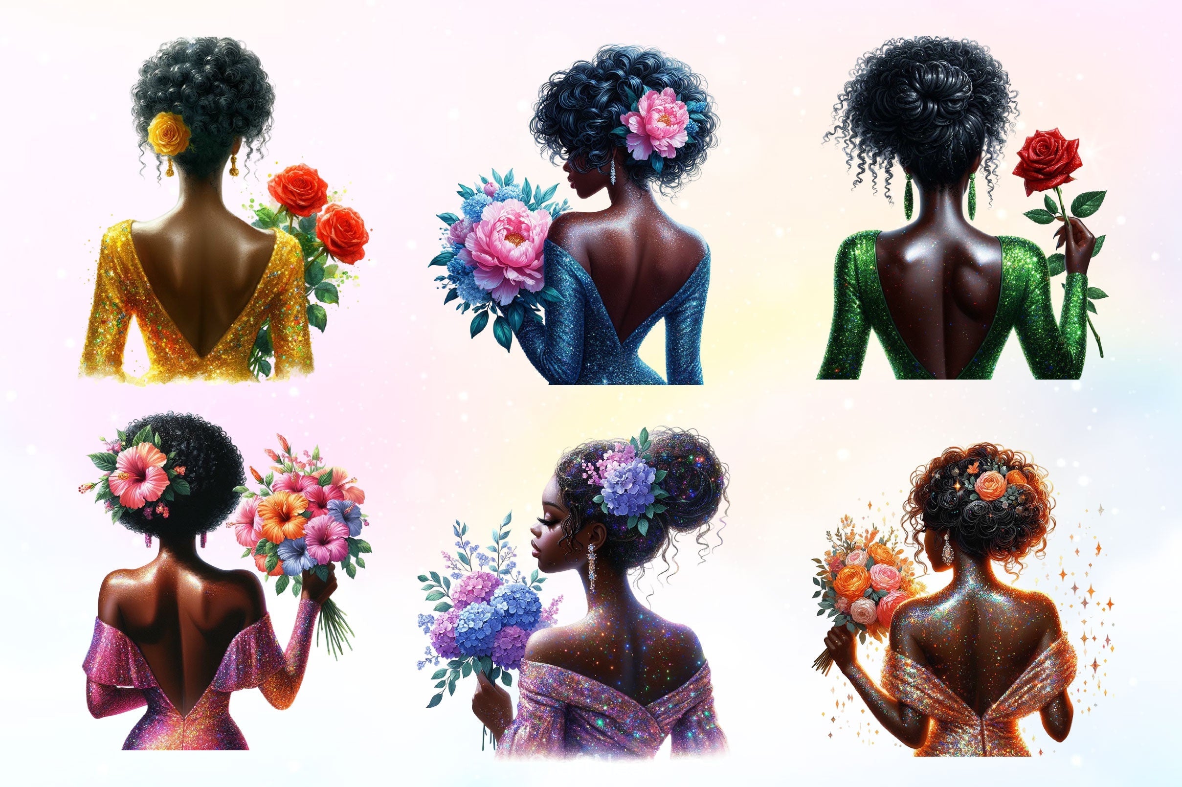 Black Woman Rear View Clipart Bundle