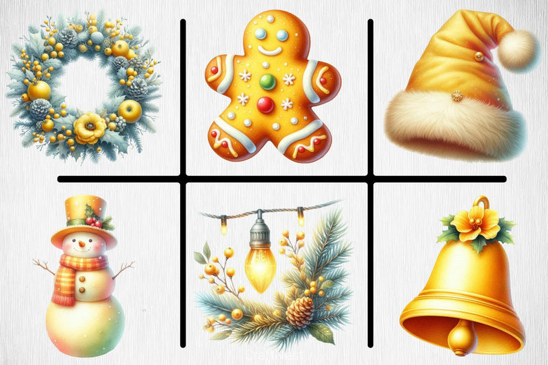 Watercolour Pastel Yellow Christmas Clipart Bundle - CraftNest - Digital Crafting and Art