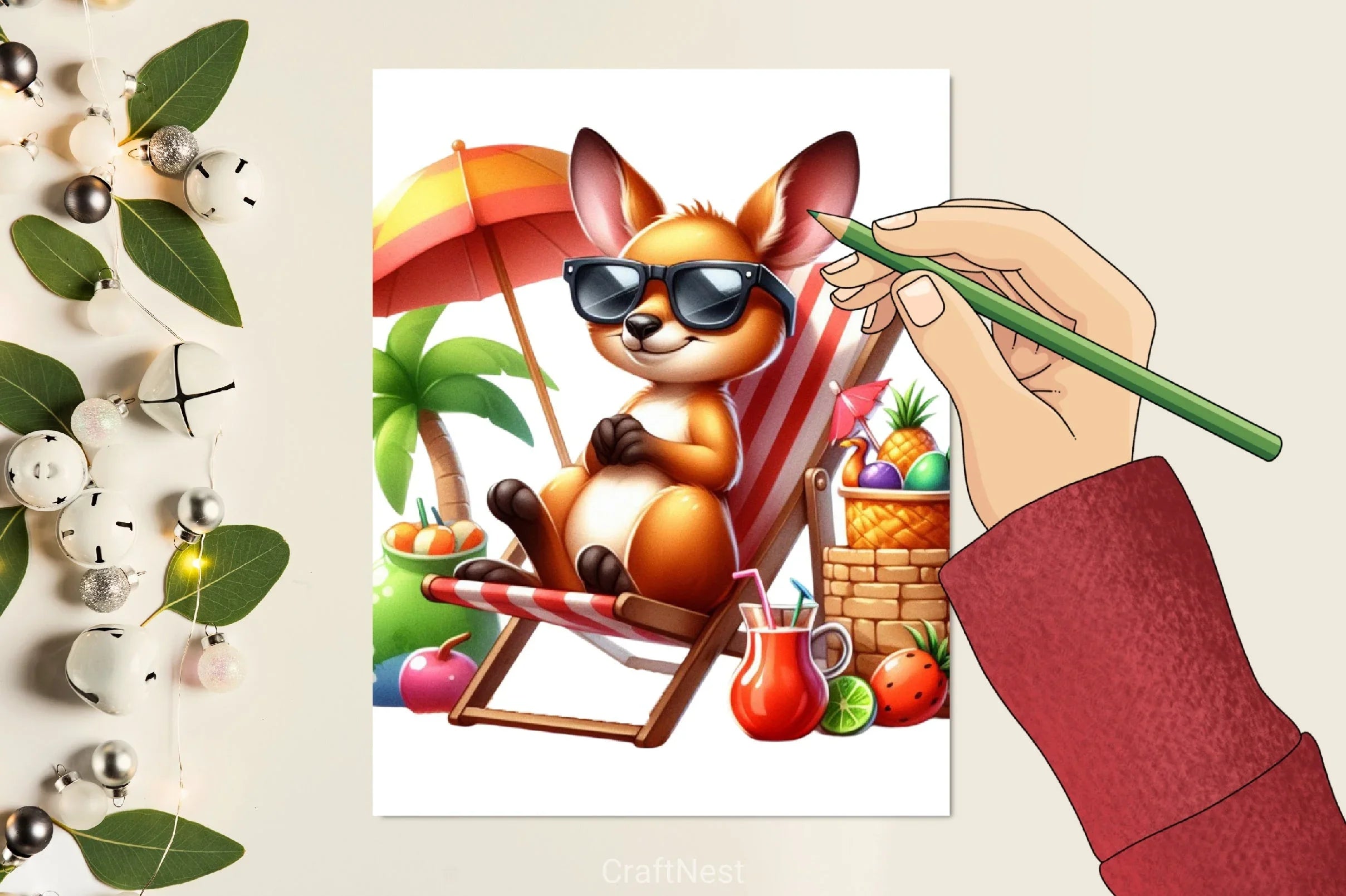 Cute Kangaroo Beach Clipart Bundle - CraftNest - Digital Crafting and Art