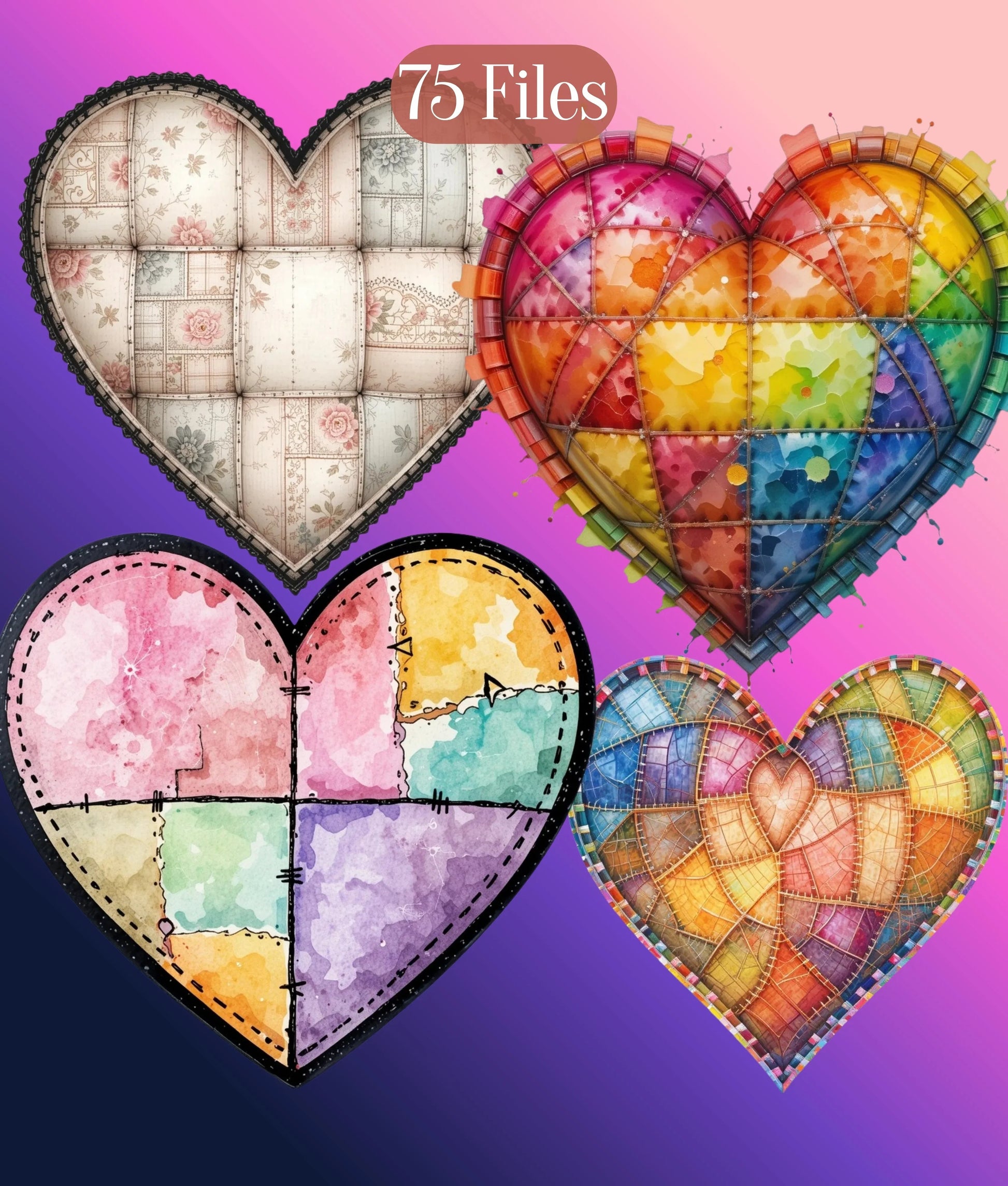 Patchwork Heart Clipart Bundle - CraftNest - Digital Crafting and Art