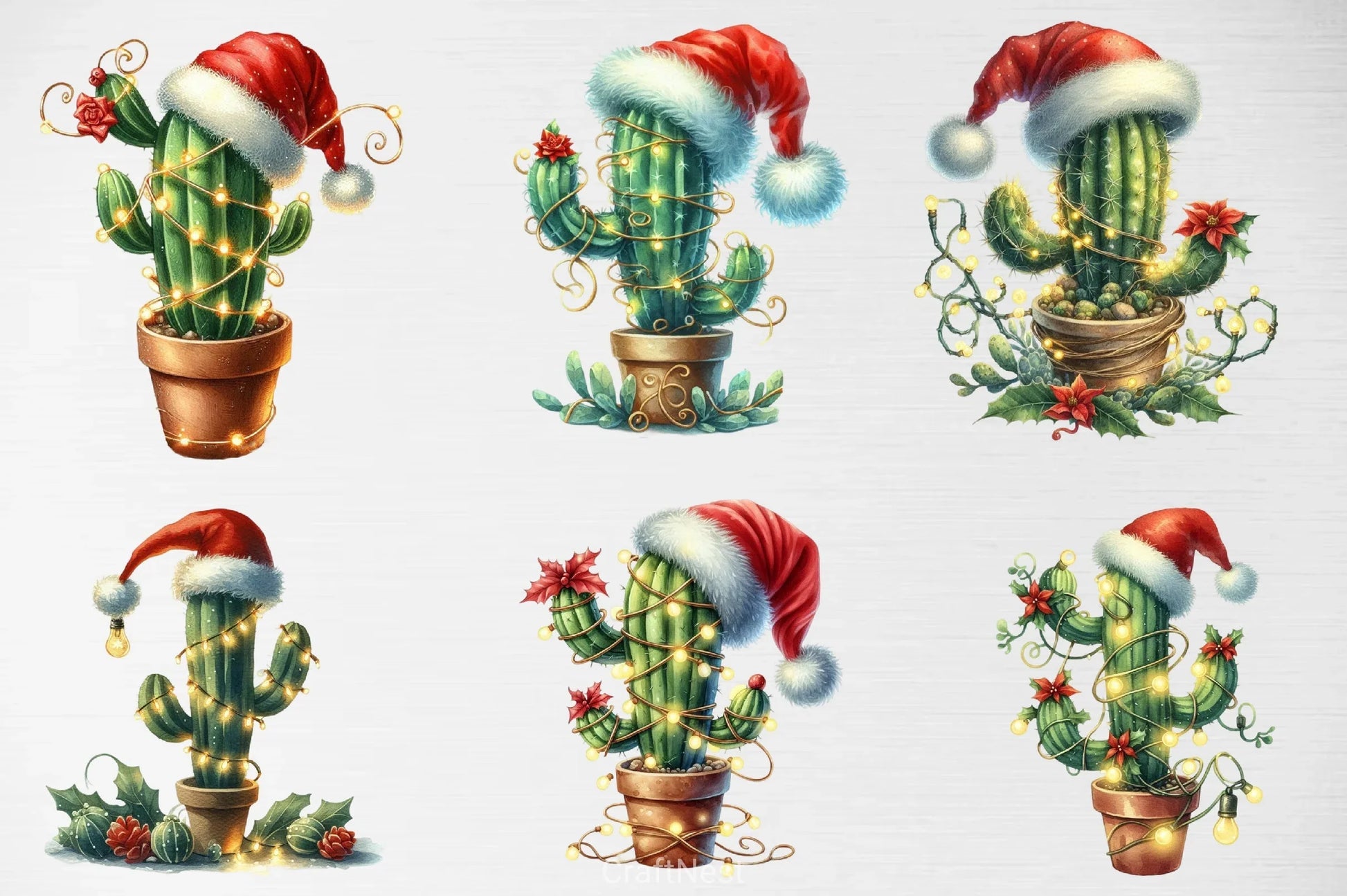 Vintage Christmas Cactus Clipart Bundle - CraftNest - Digital Crafting and Art