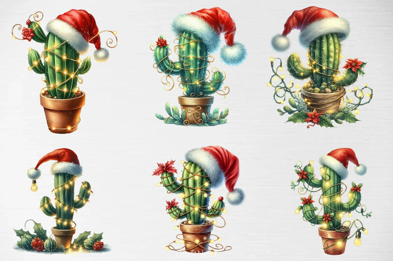 Vintage Christmas Cactus Clipart Bundle - CraftNest - Digital Crafting and Art