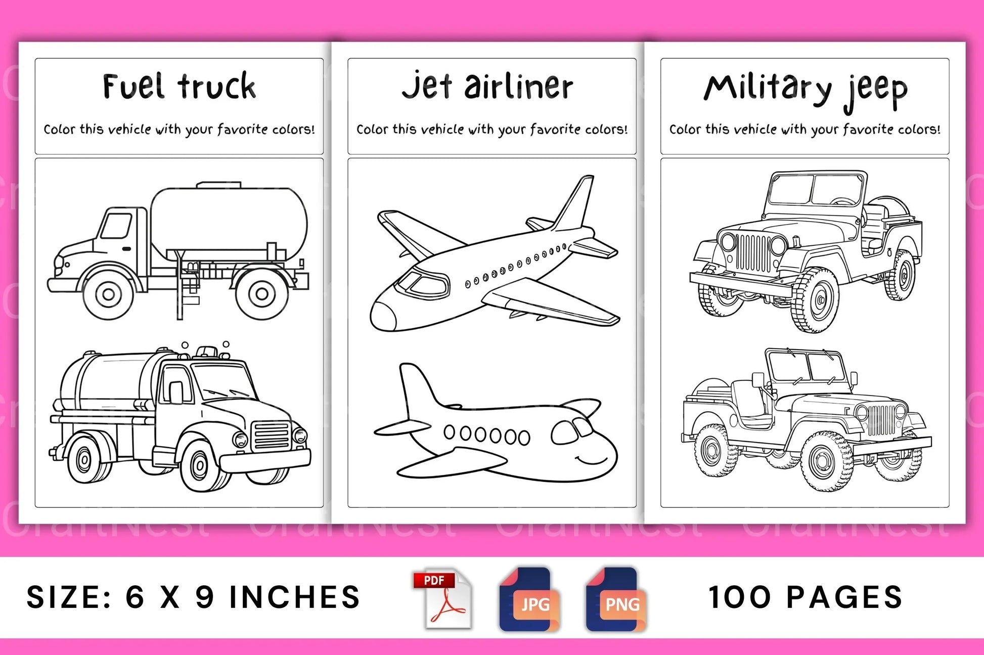 Vehicles Coloring Book for Kids - CraftNest - Digital Crafting and Art