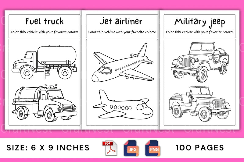 Vehicles Coloring Book for Kids - CraftNest - Digital Crafting and Art