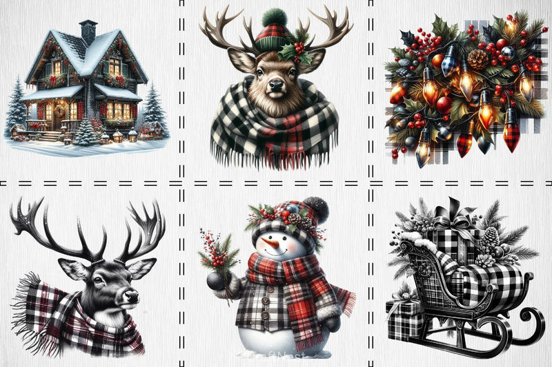 Black & White Plaid Christmas Clipart Bundle - CraftNest - Digital Crafting and Art