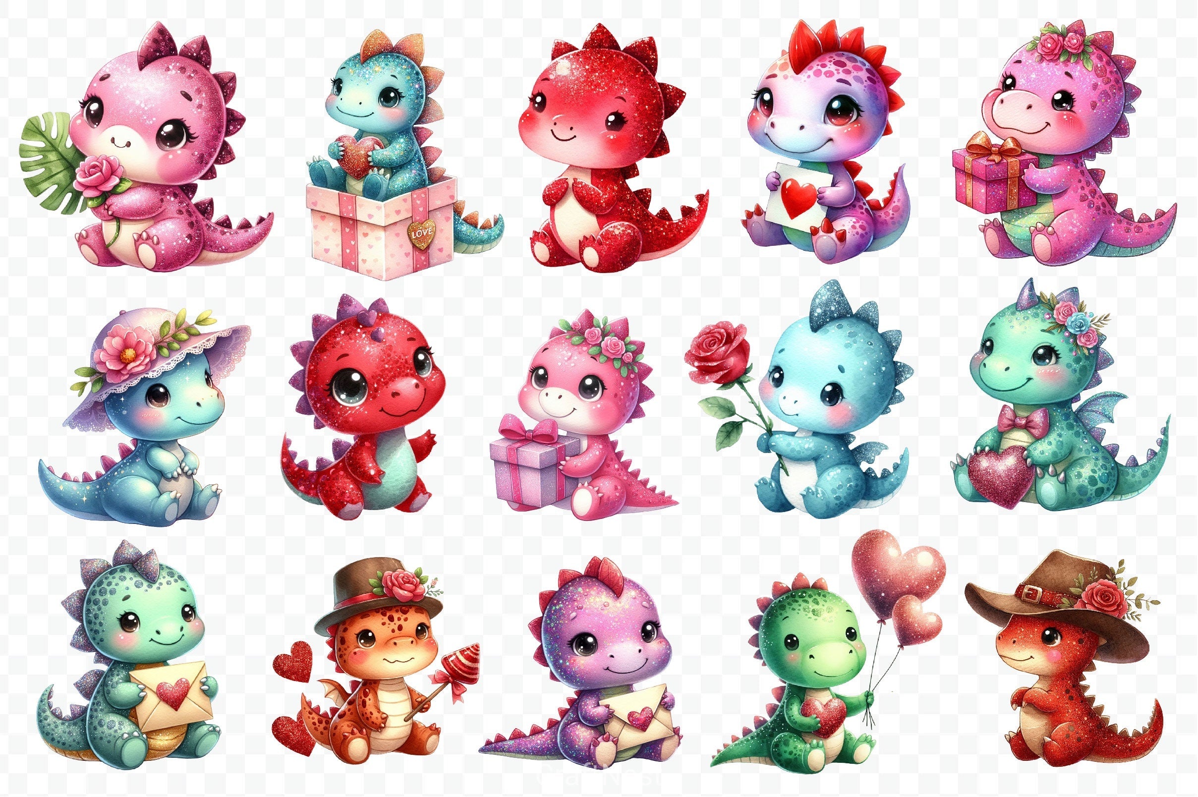 Valentine Cute Dragon Clipart Bundle
